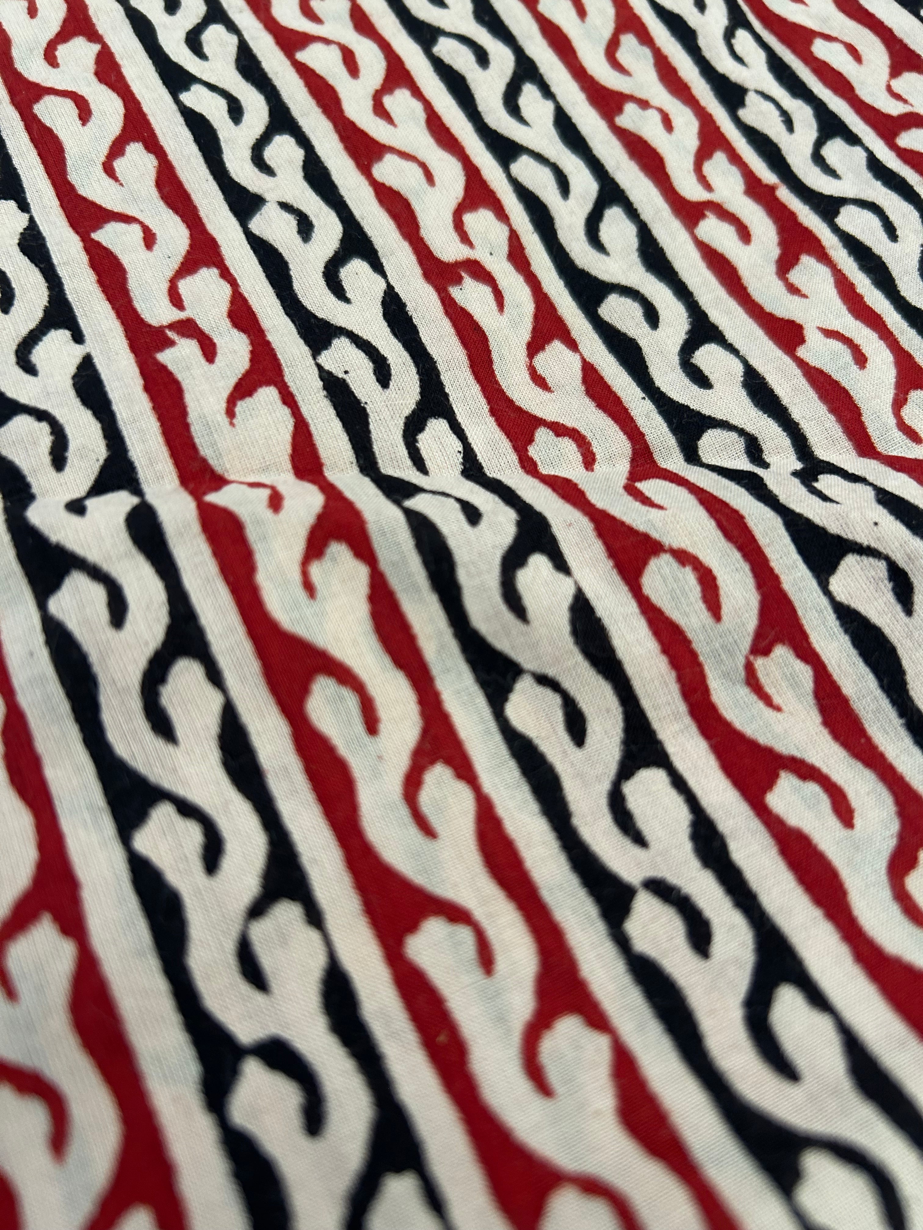 Handblock Printed Azofree dye cotton - Bagru black & Maroon Stripes (2.5m)