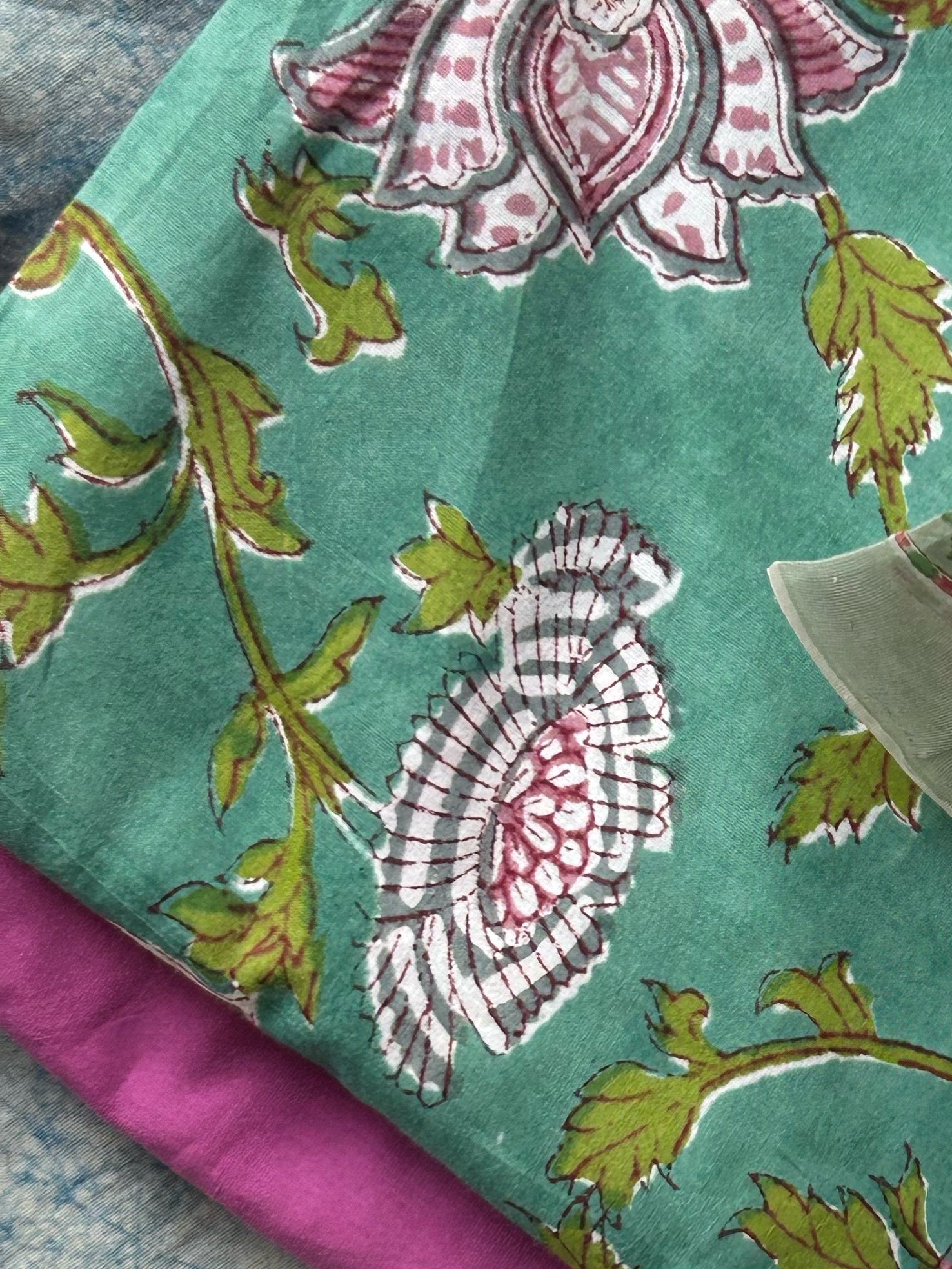 Handblock 2.5m Cotton Fabric - Sea Green