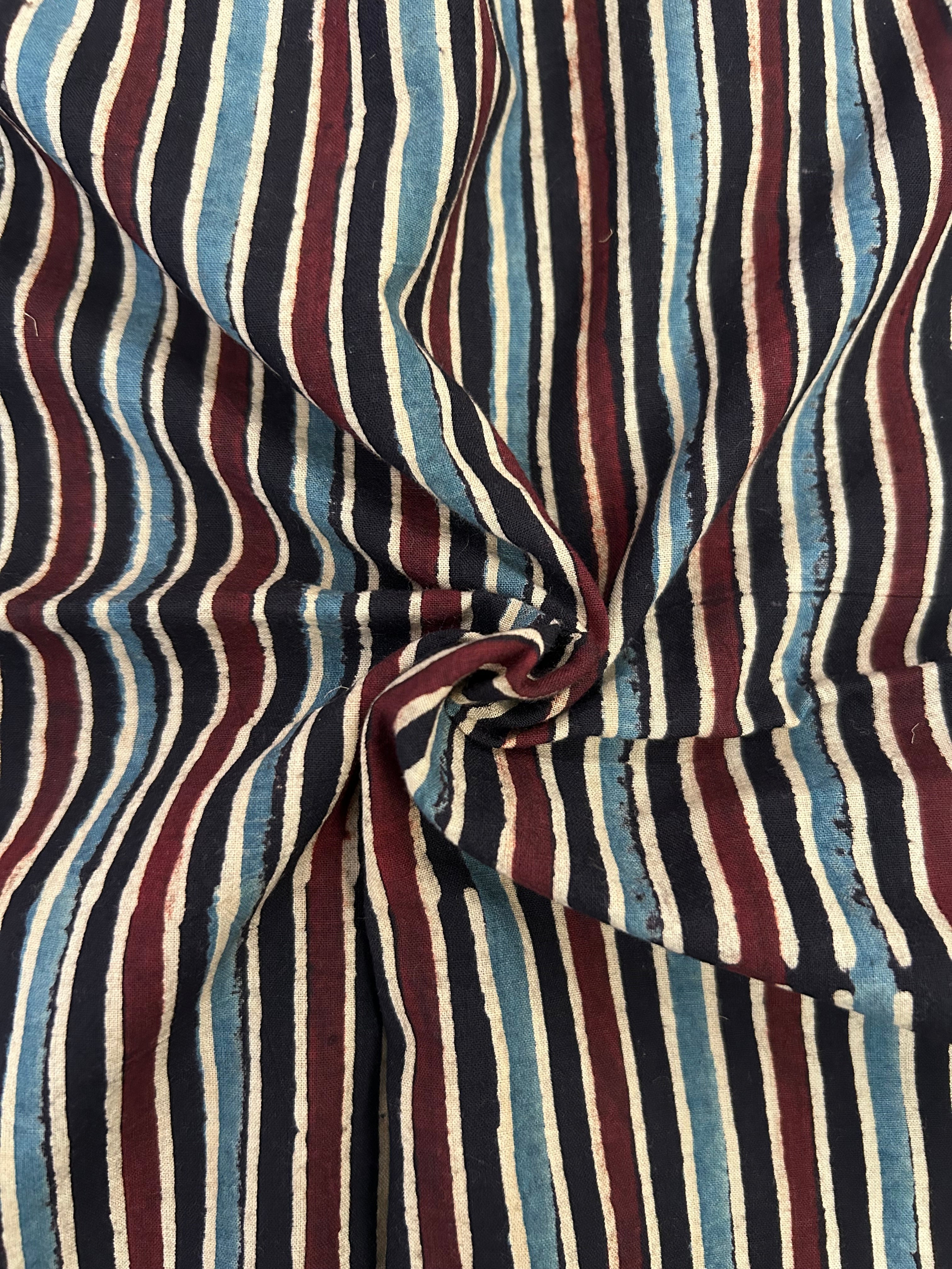 Handblock Printed Ajrakh Cotton - Black (2.4m)