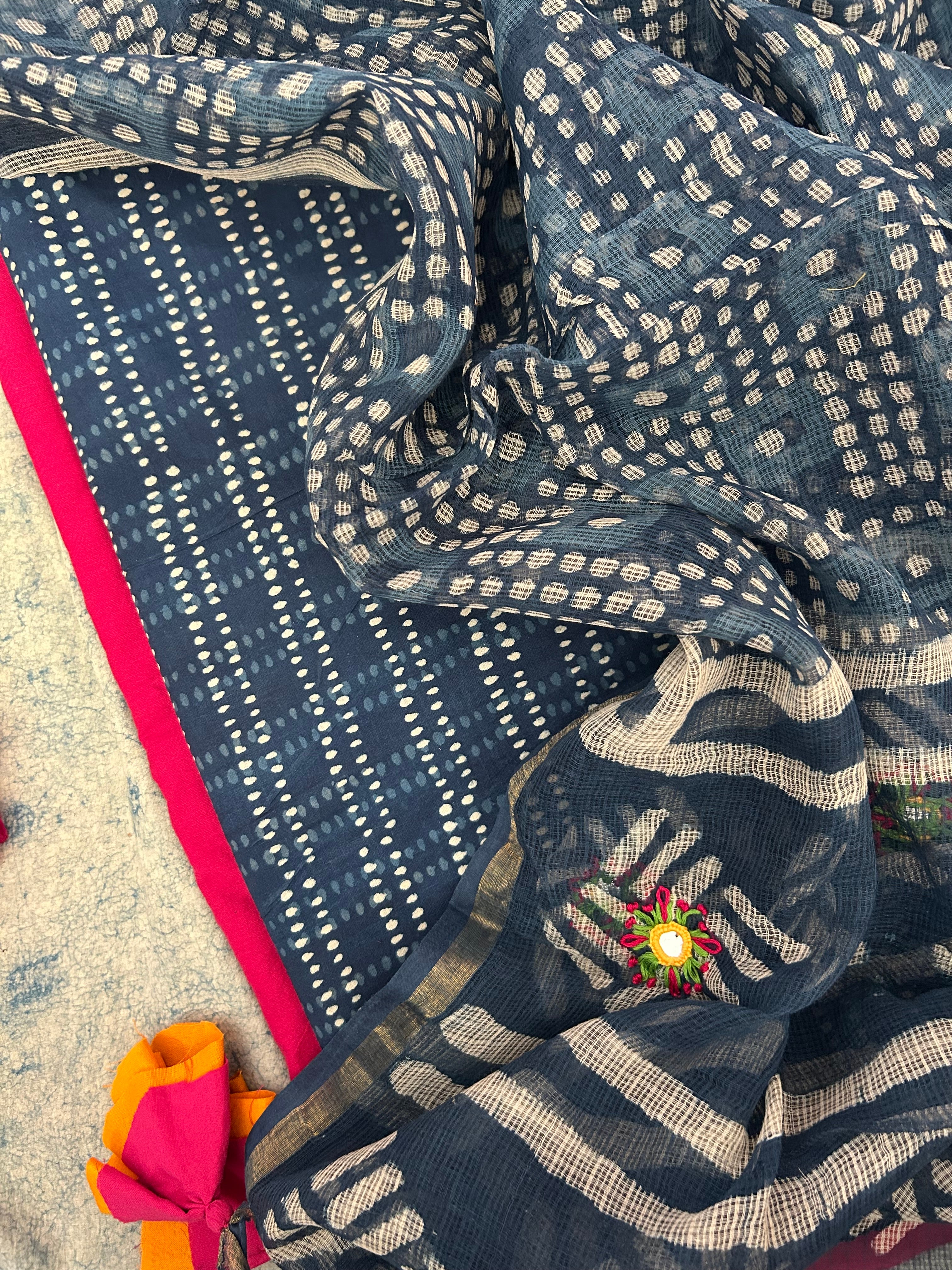 Handblock Handdone Embroidery Cotton Kota Suit