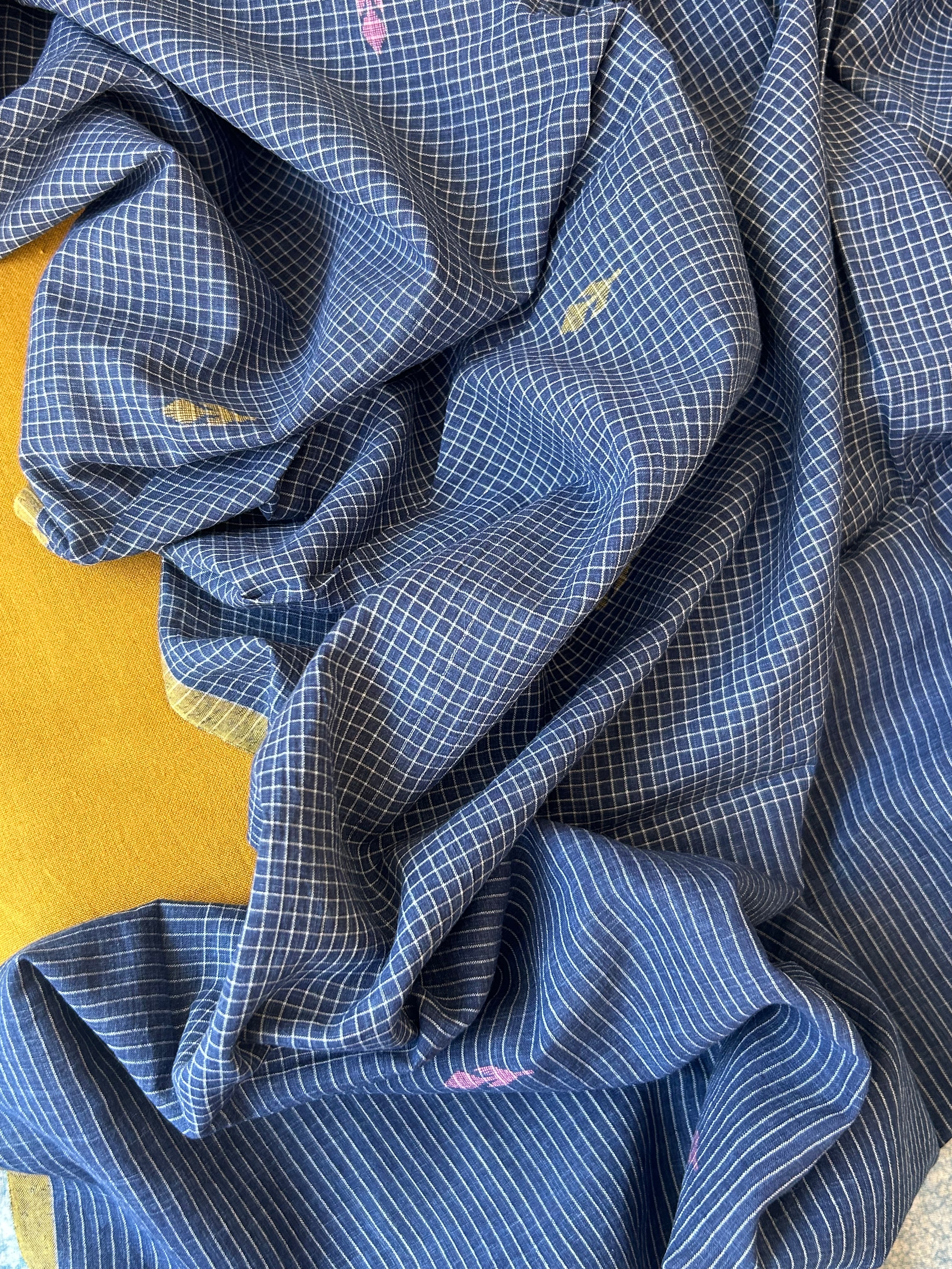 Handwoven Cotton Bengal Jamdani Dupatta Set -Sun & Sea Story