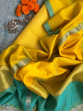 Handwoven Maheshwari Kurta Dupatta Set - Yellow & Teal