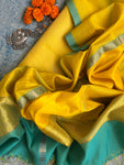 Handwoven Maheshwari Kurta Dupatta Set - Yellow & Teal