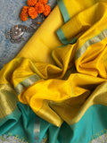 Handwoven Maheshwari Kurta Dupatta Set - Yellow & Teal