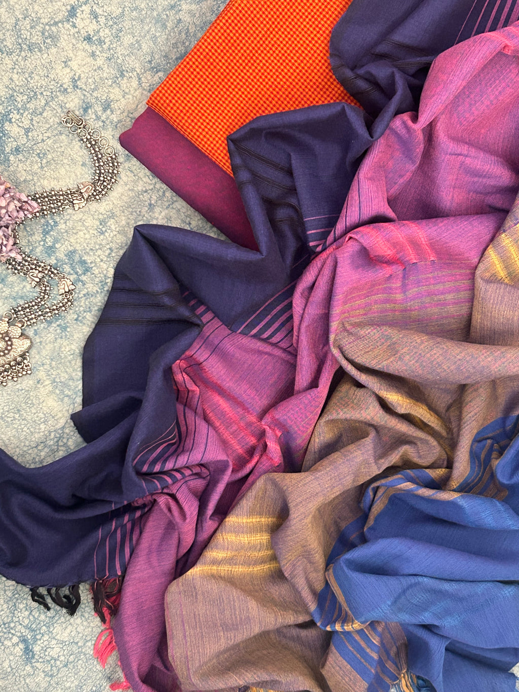 Handwoven Bhujodi Set - Orange and Deep Plum