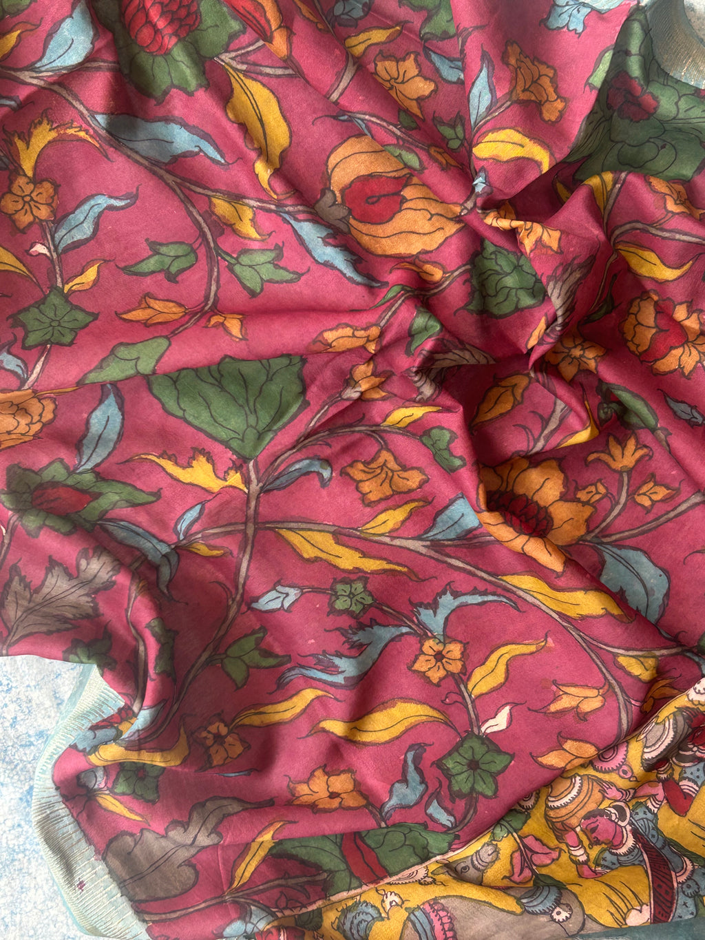 Madhavi - Handwoven Hand-drawn Handpainted Pen Kalamkari Kurta Dupatta Set