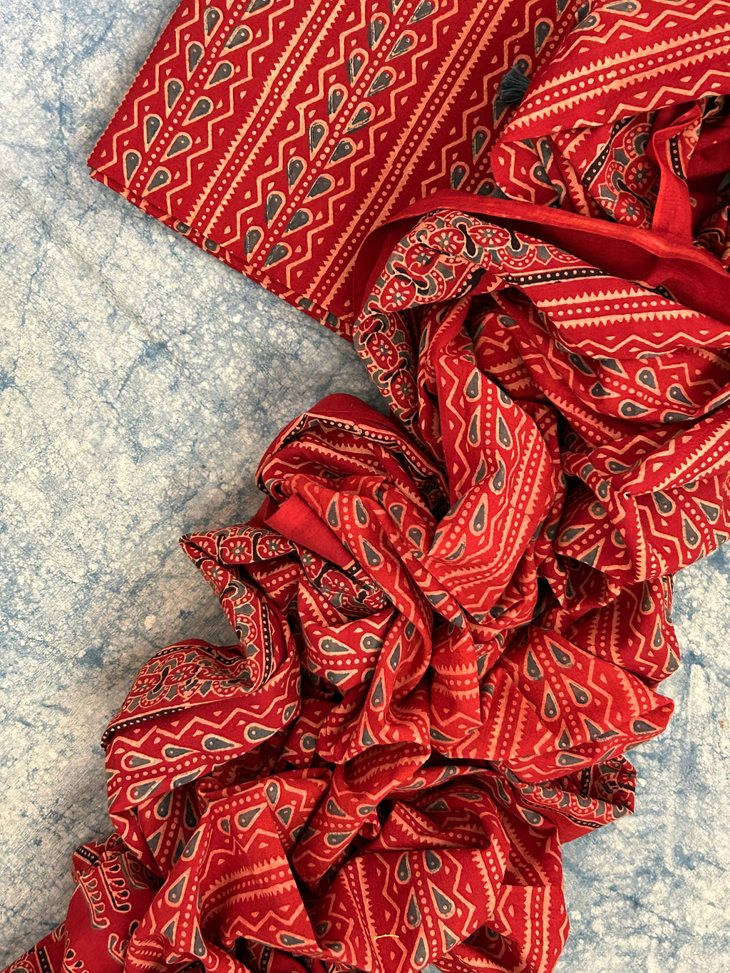 Natural Dyes Handcrafted Ajrakh Kurta Dupatta Set