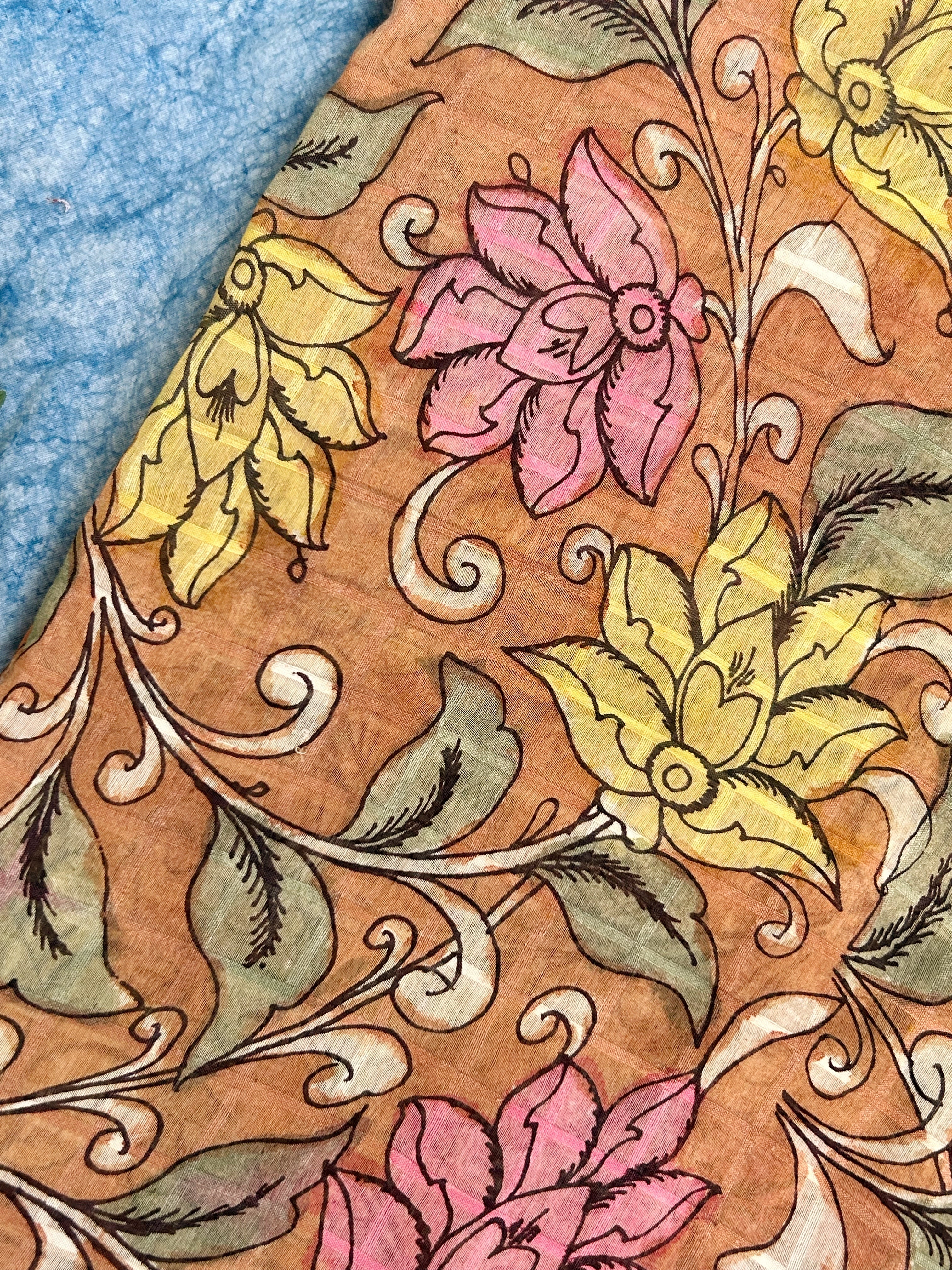 Handwoven Chanderi Silk Cotton Fabric With Handdone Pen Kalamkari