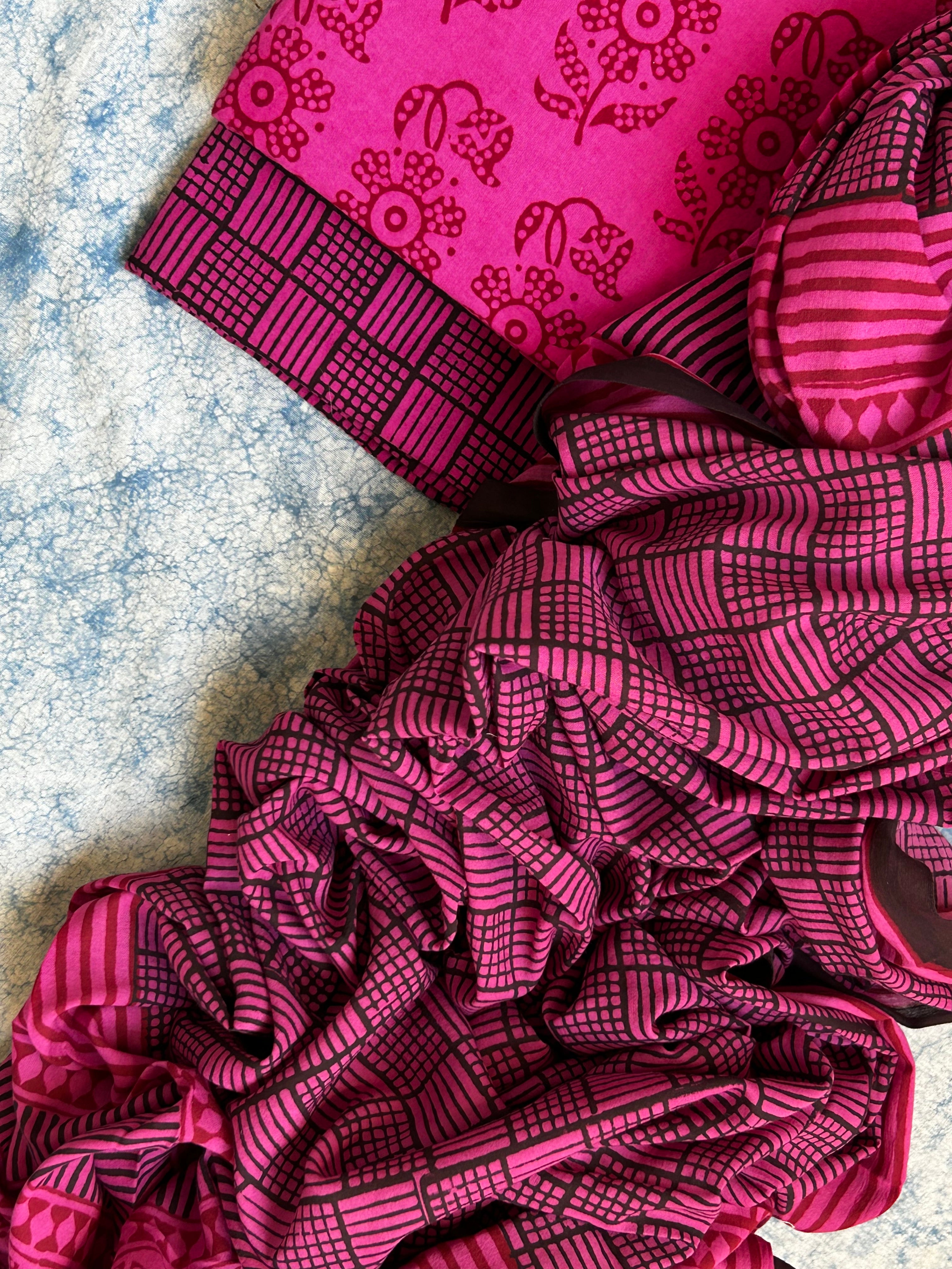 Natural Dyed Bagh Block Print Cotton Suit
