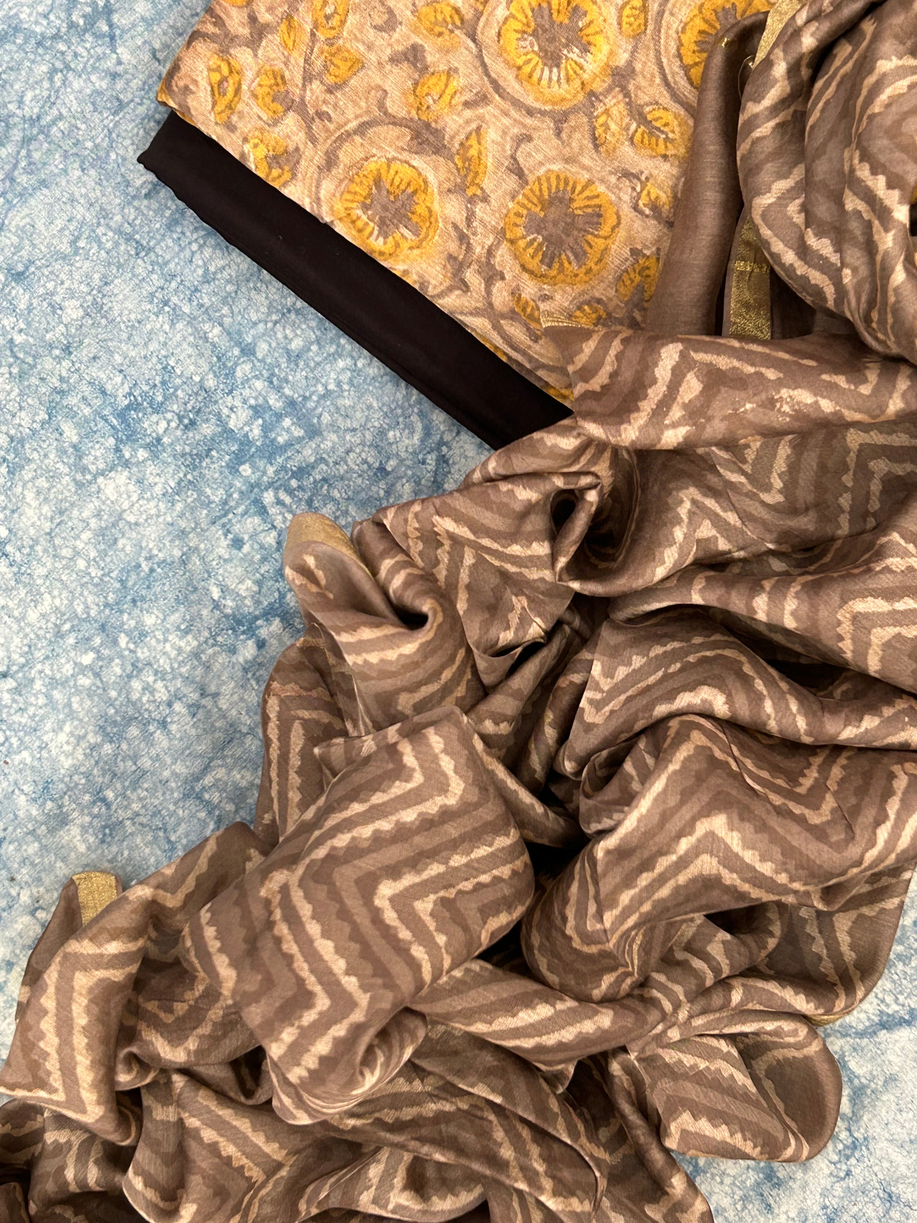 Handblock Chanderi Silk Cotton Suit