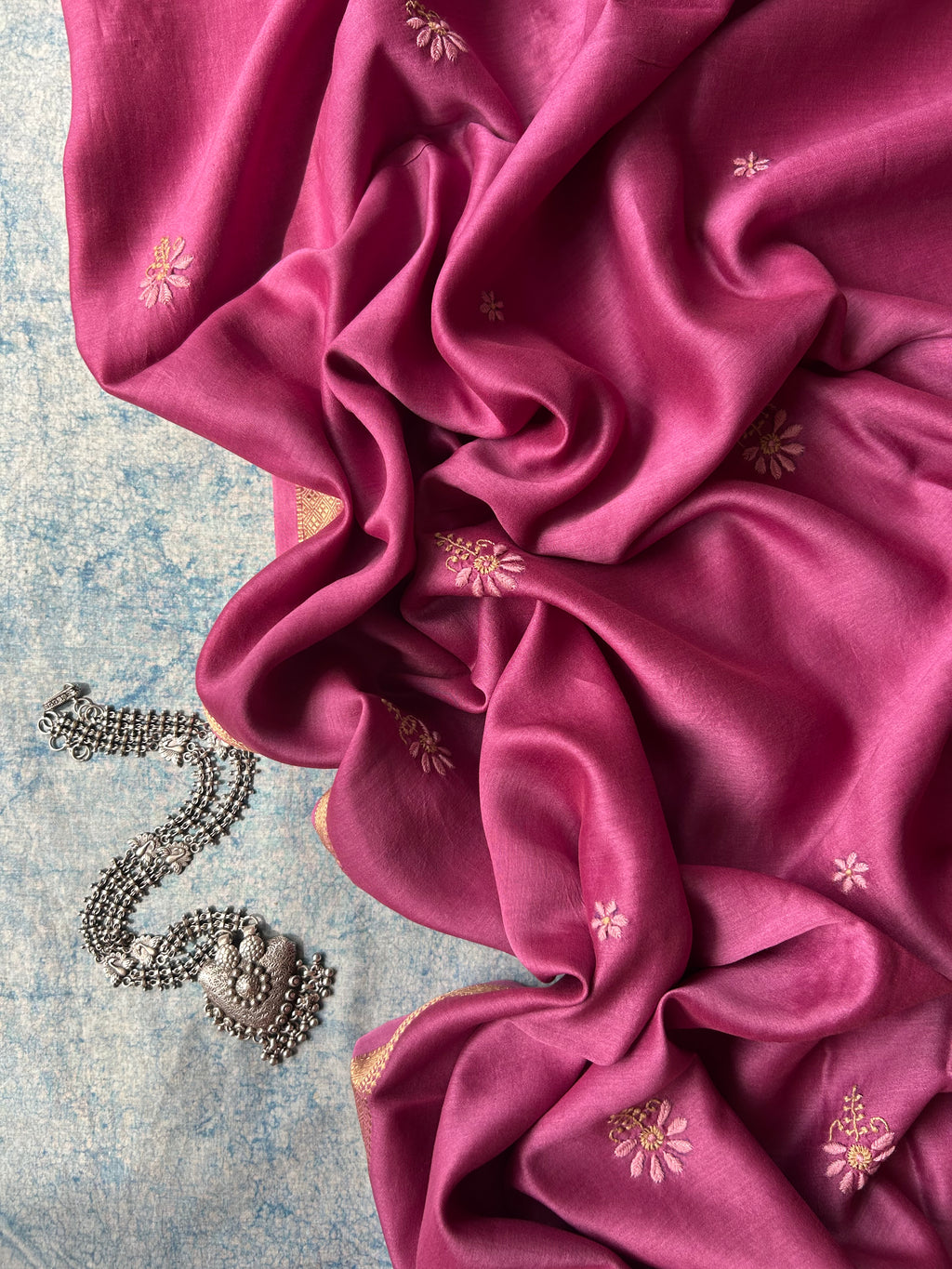 Tamanna - Handwoven Chikankari Work Maheshwari Set