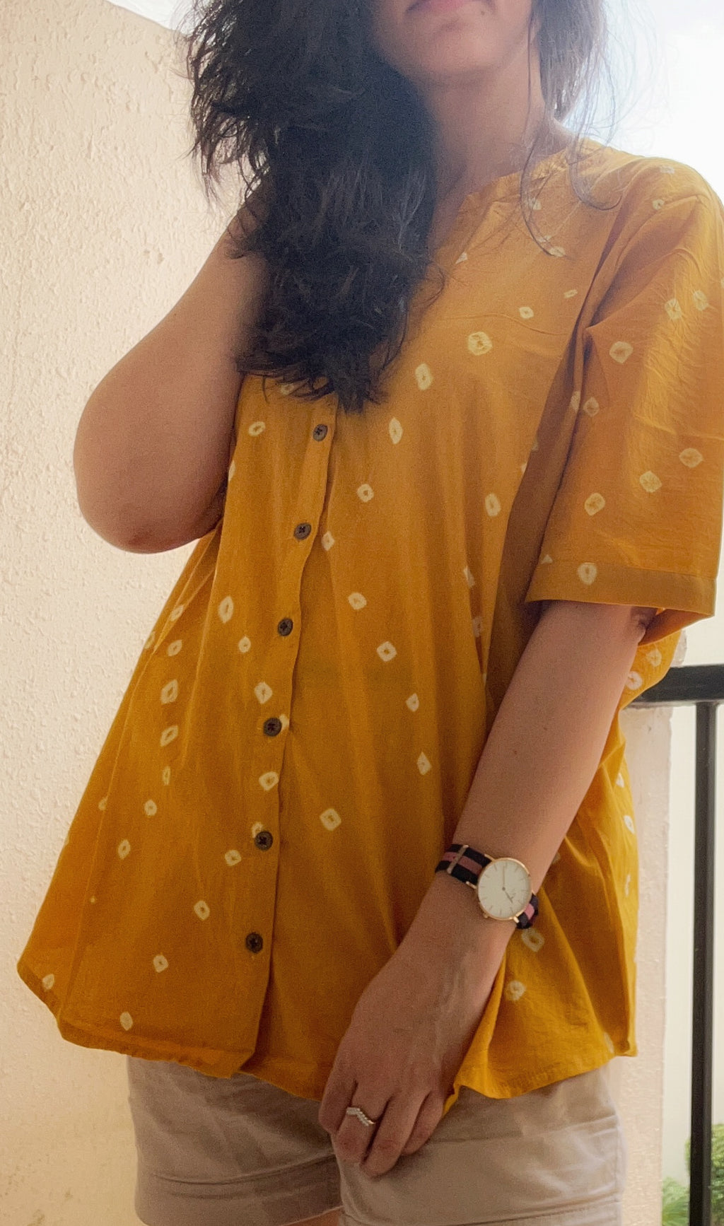 Handblock Cotton Anti Fit Shirt - Mustard Yellow