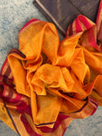 Handwoven Maheshwari Kurta Dupatta Set -Blue & Burnt Orange