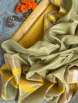 Handwoven Maheshwari Kurta Dupatta Set -Yellow & Pastel Green