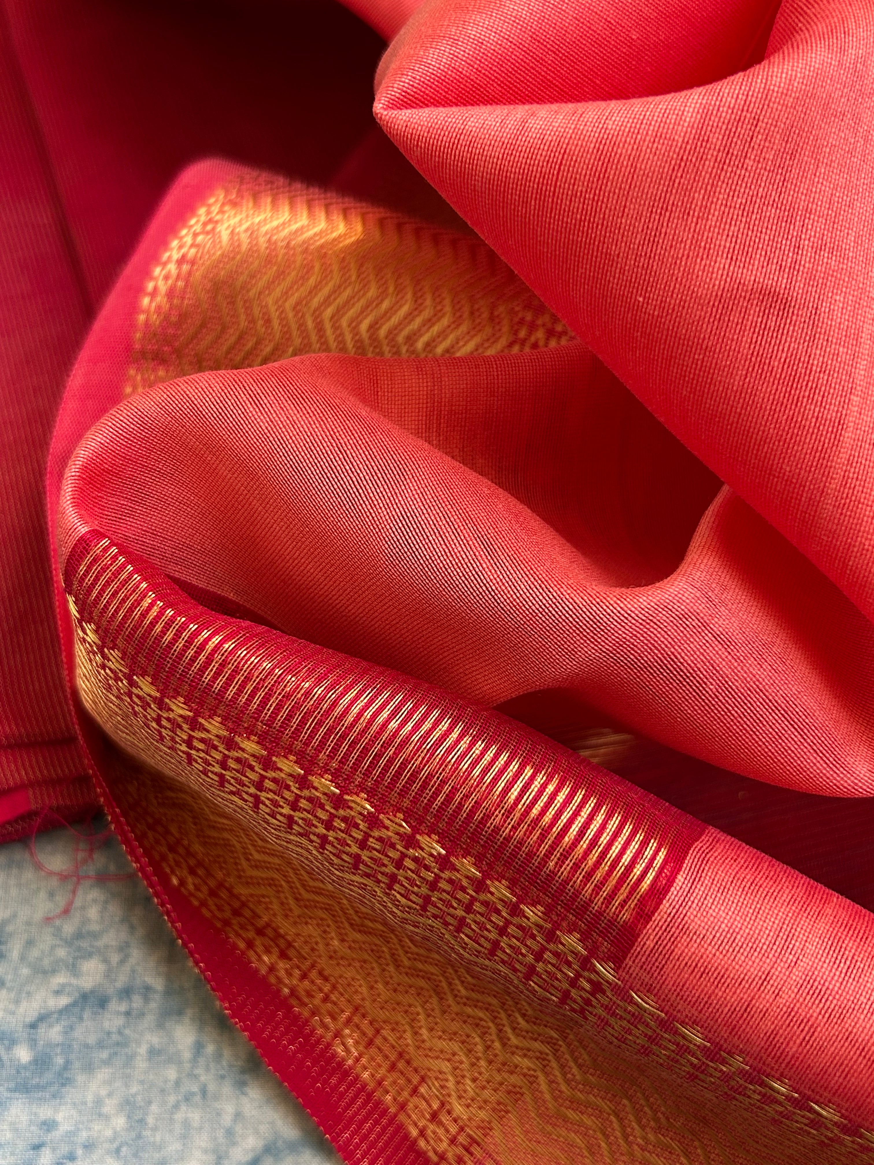 Handwoven Maheshwari Kurta Dupatta Set - Rose Pink & Peach