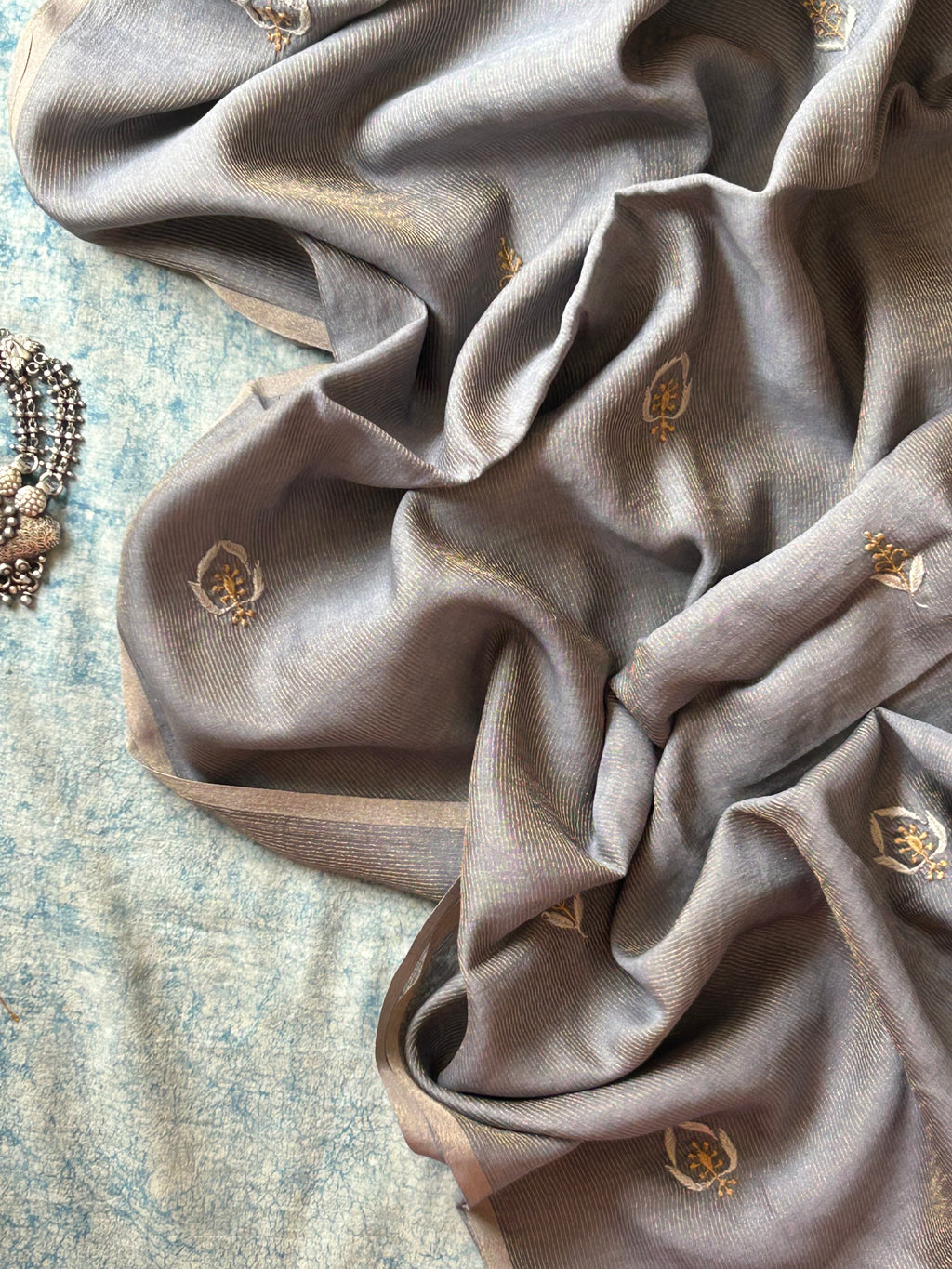 Rohini - Handwoven Chikankari Work Maheshwari Tissue Set
