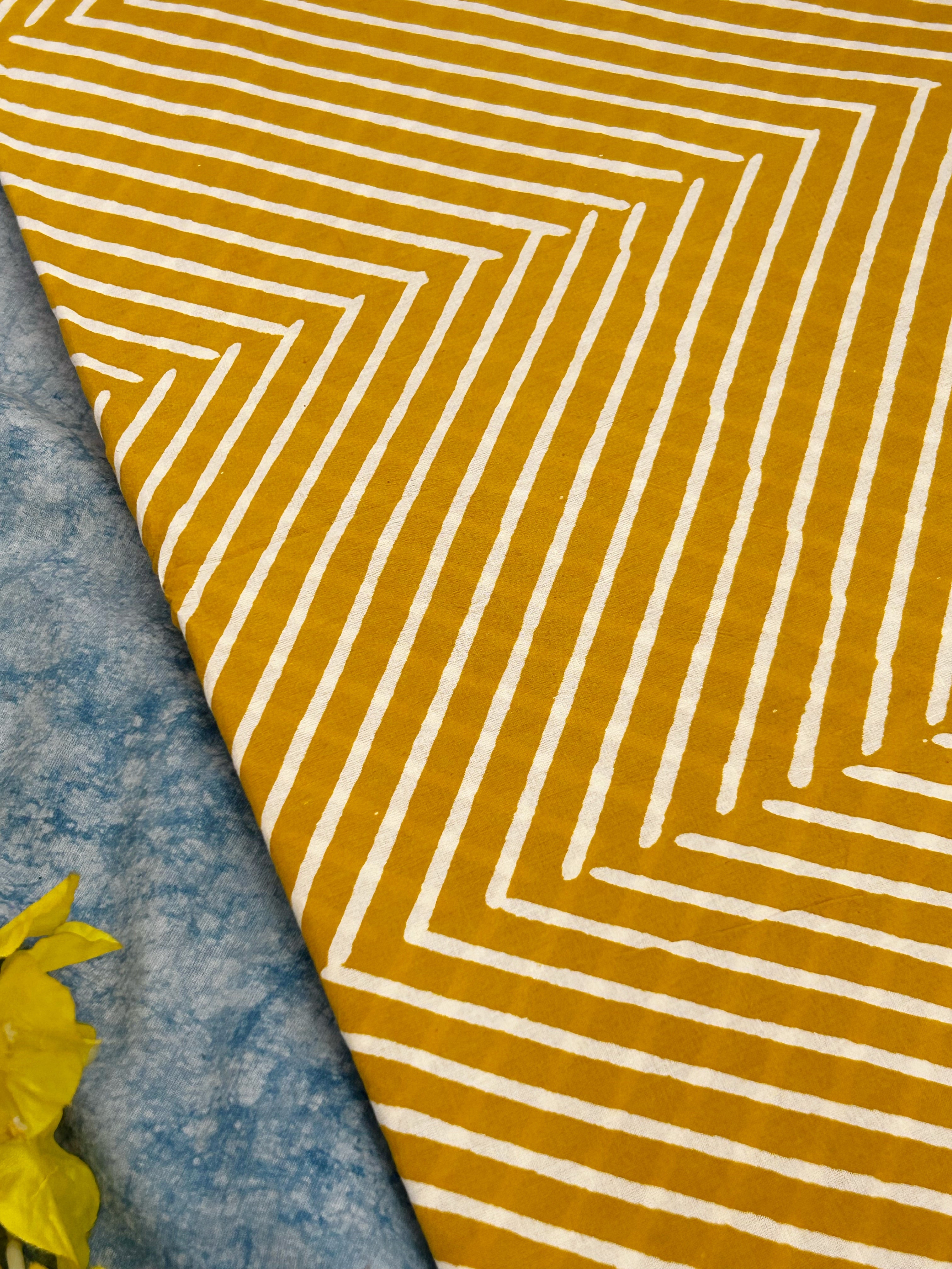 Handblock Print  Cotton Fabric - Turmeric Yellow (3.5m)
