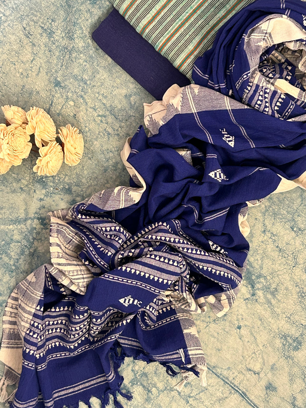 Handspun Handwoven Kotpad Suit Set - Turquoise & Blue