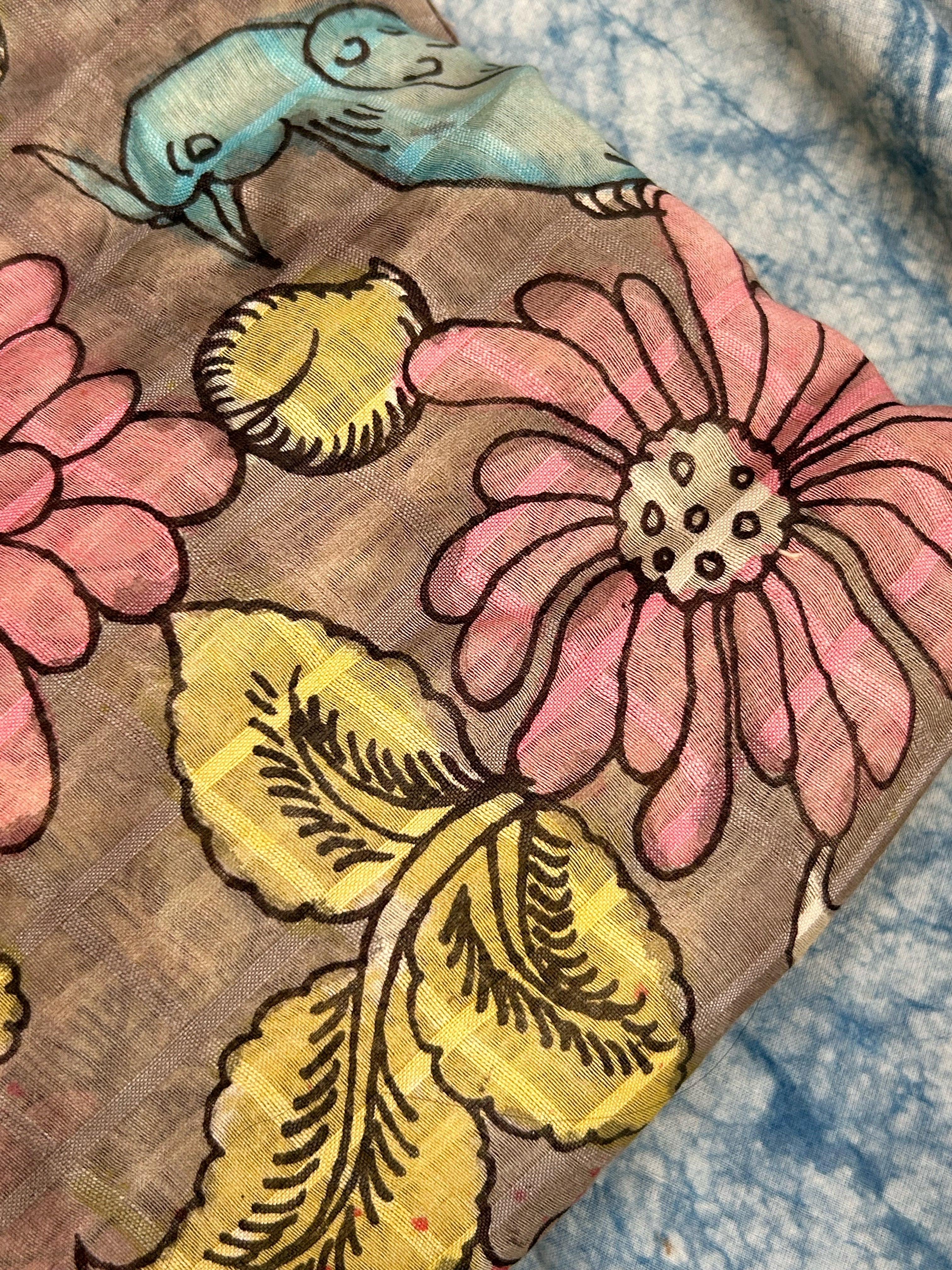 Handwoven Chanderi Silk Cotton Fabric With Handdone Pen Kalamkari