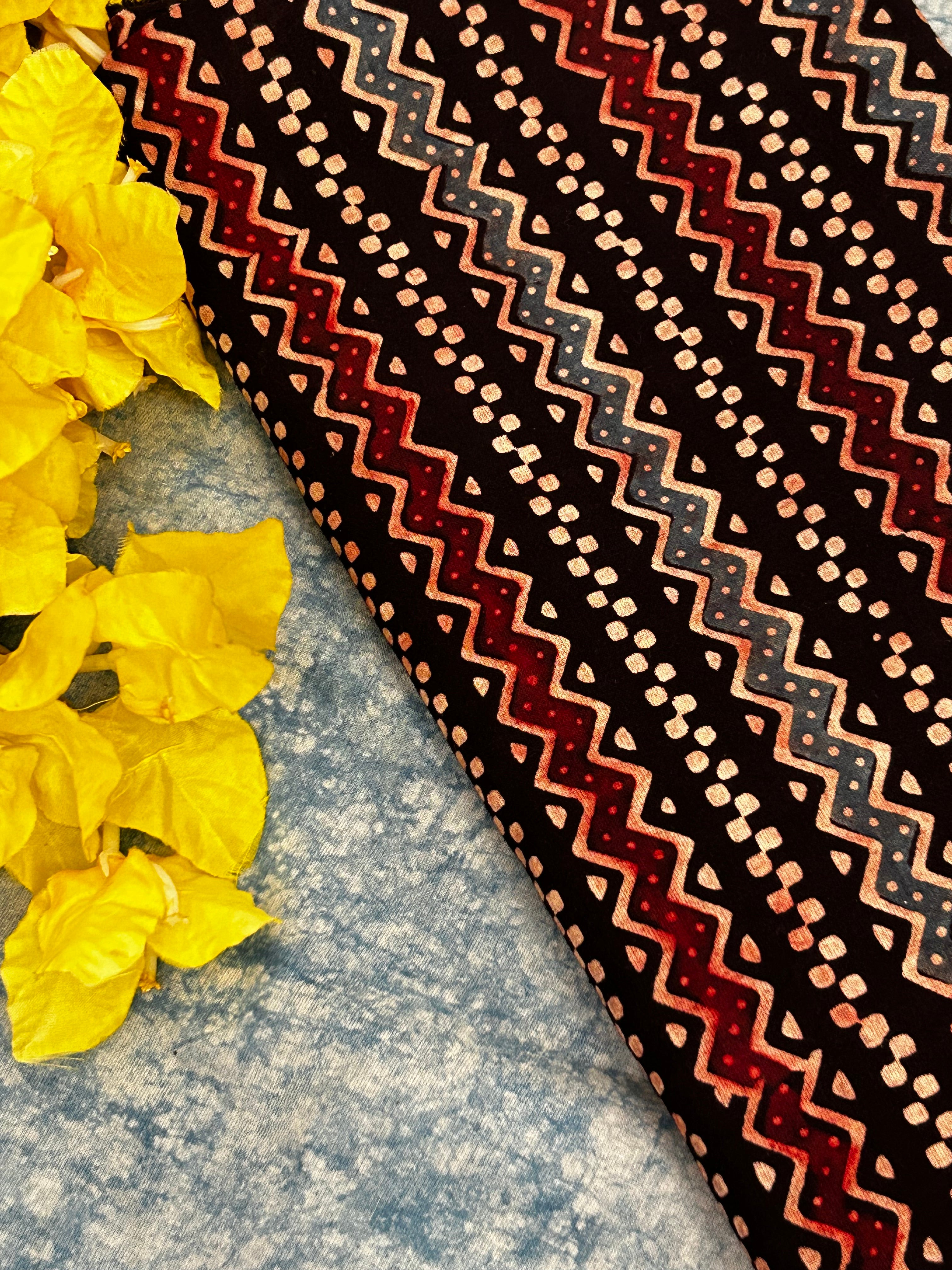 Handblock Ajrakh Cotton Blouse Fabric