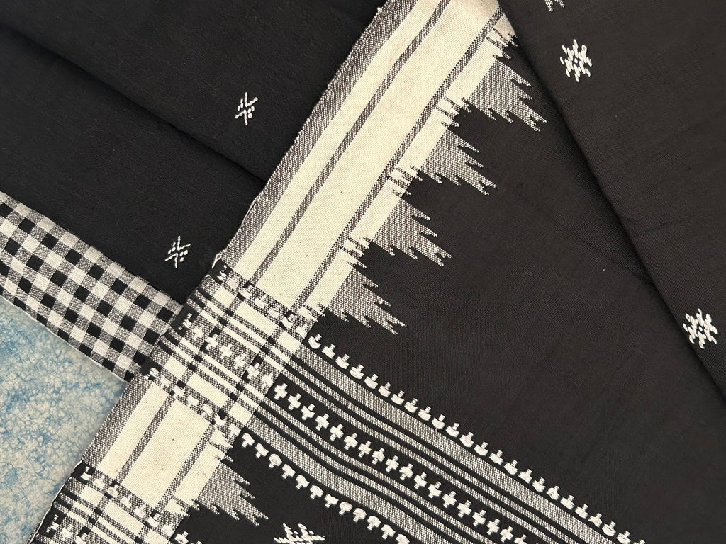 Handspun Handwoven Kotpad Suit Set -Black Butti & Checkered