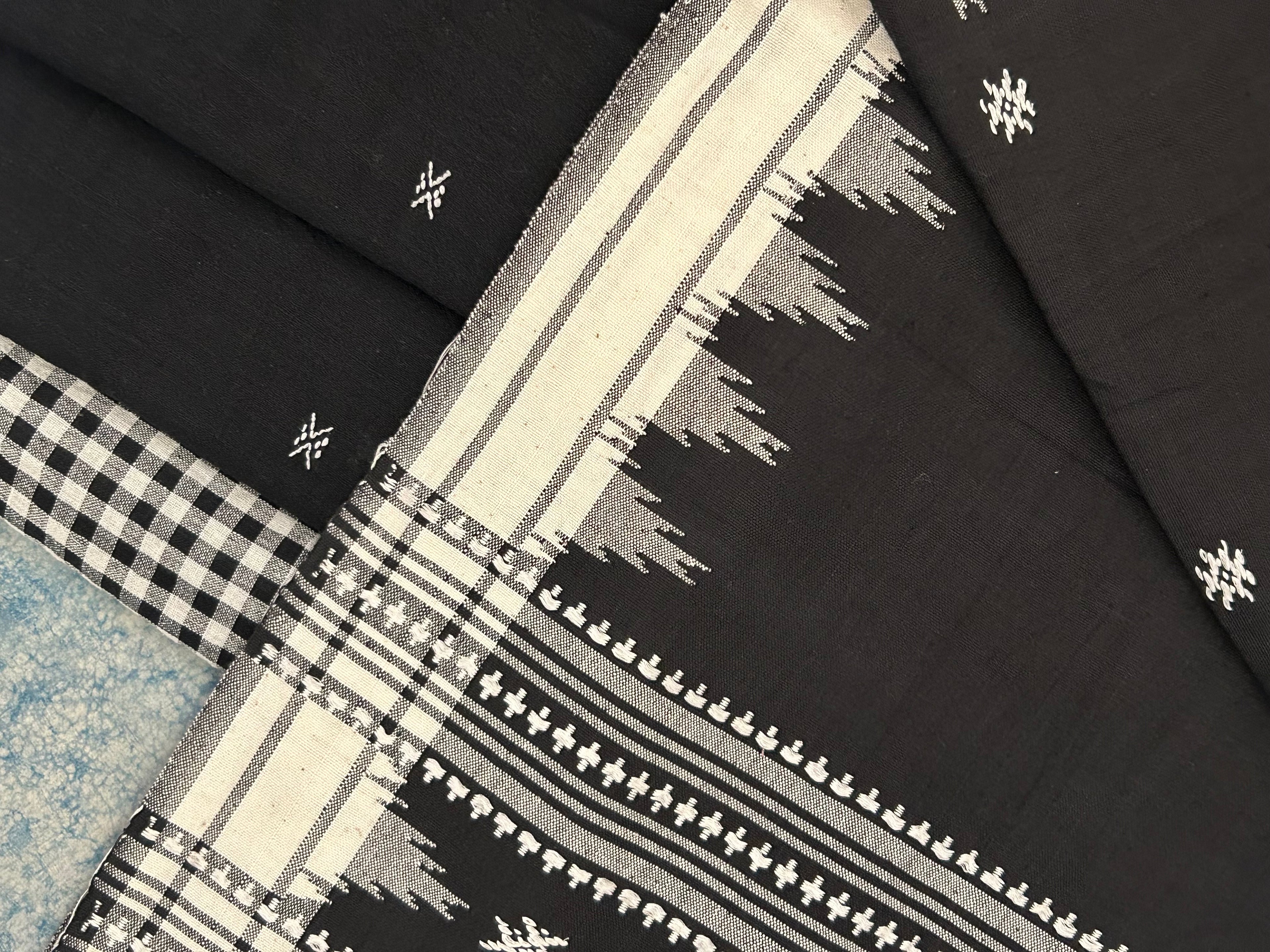 Handspun Handwoven Kotpad Suit Set -Black Butti & Checkered