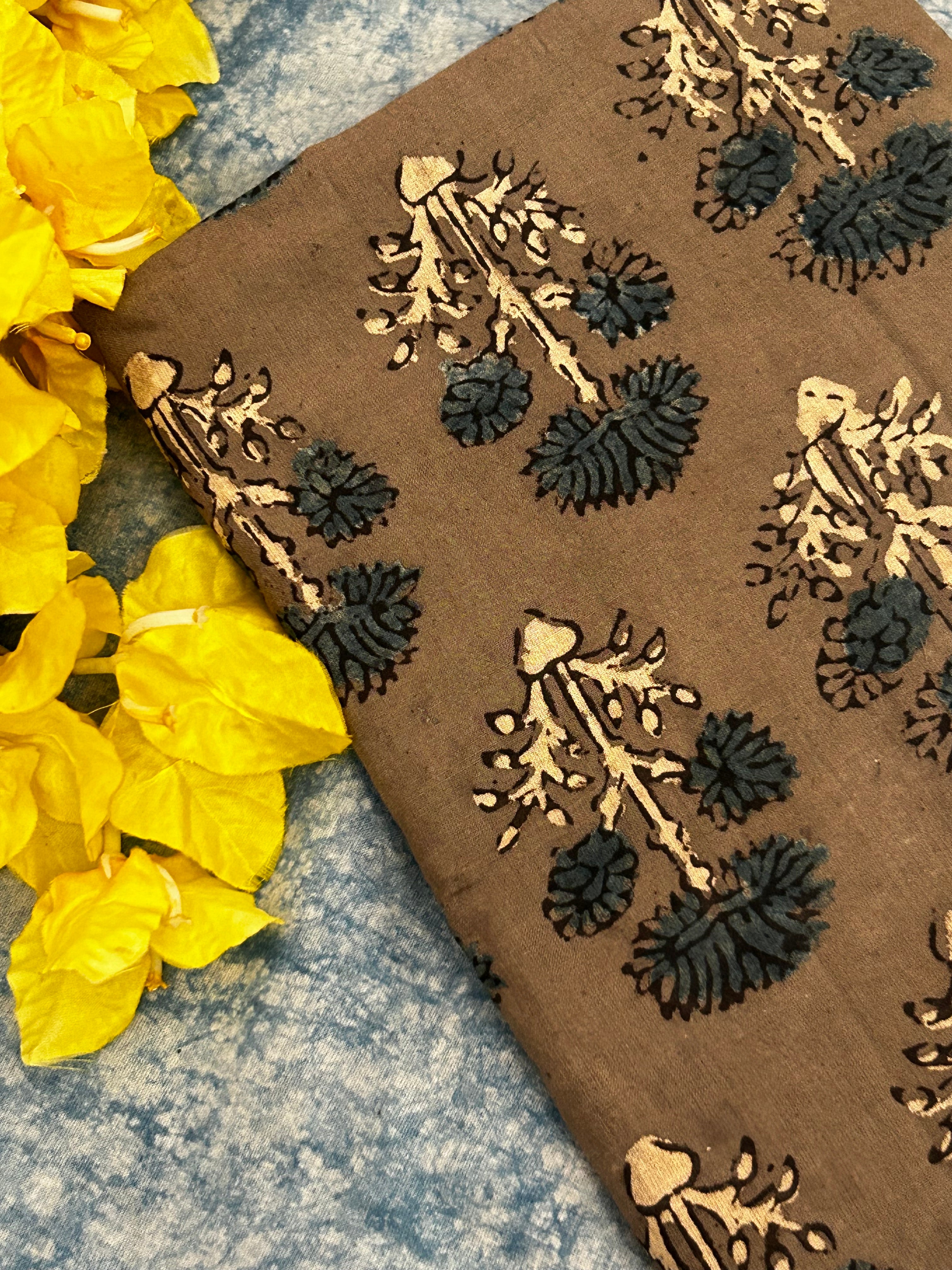 Handblock Ajrakh Cotton Blouse Fabric