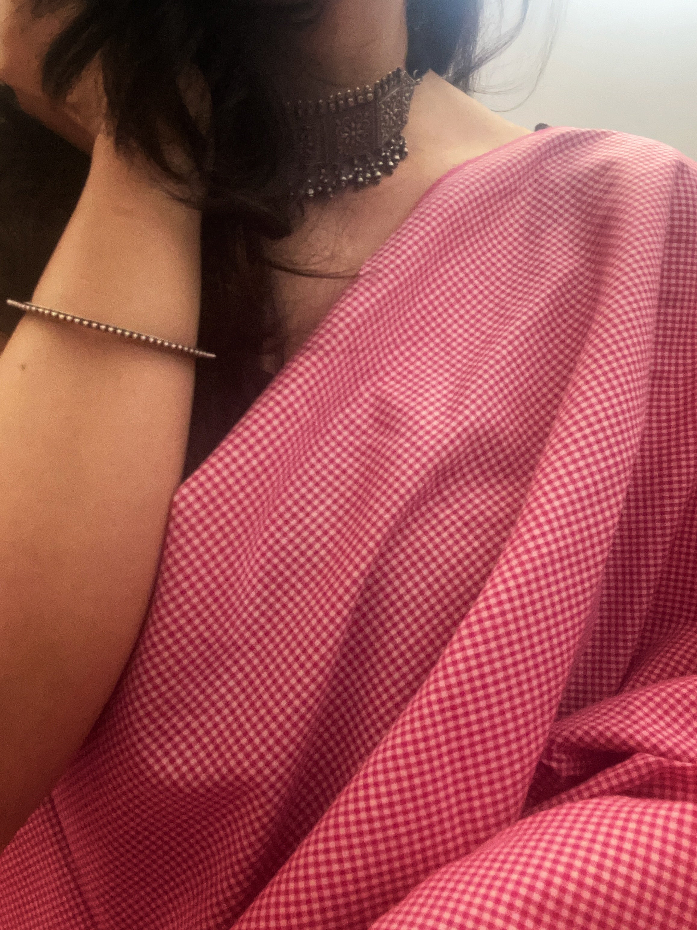 Handwoven 2.5m Checkered Fabric - Pink and White