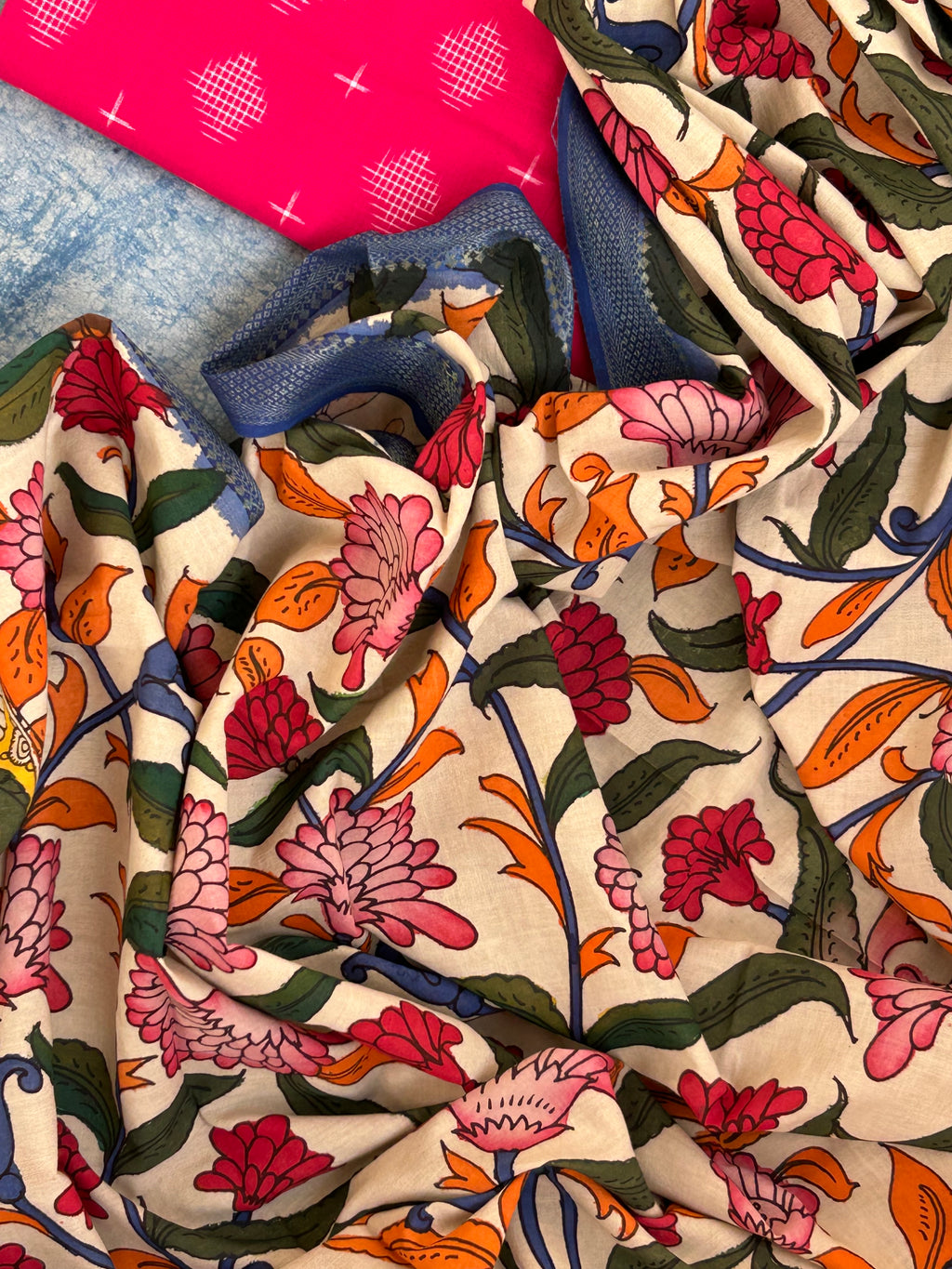 Handwoven Handcrafted Kalamkari Double Ikat Kurta Dupatta Set