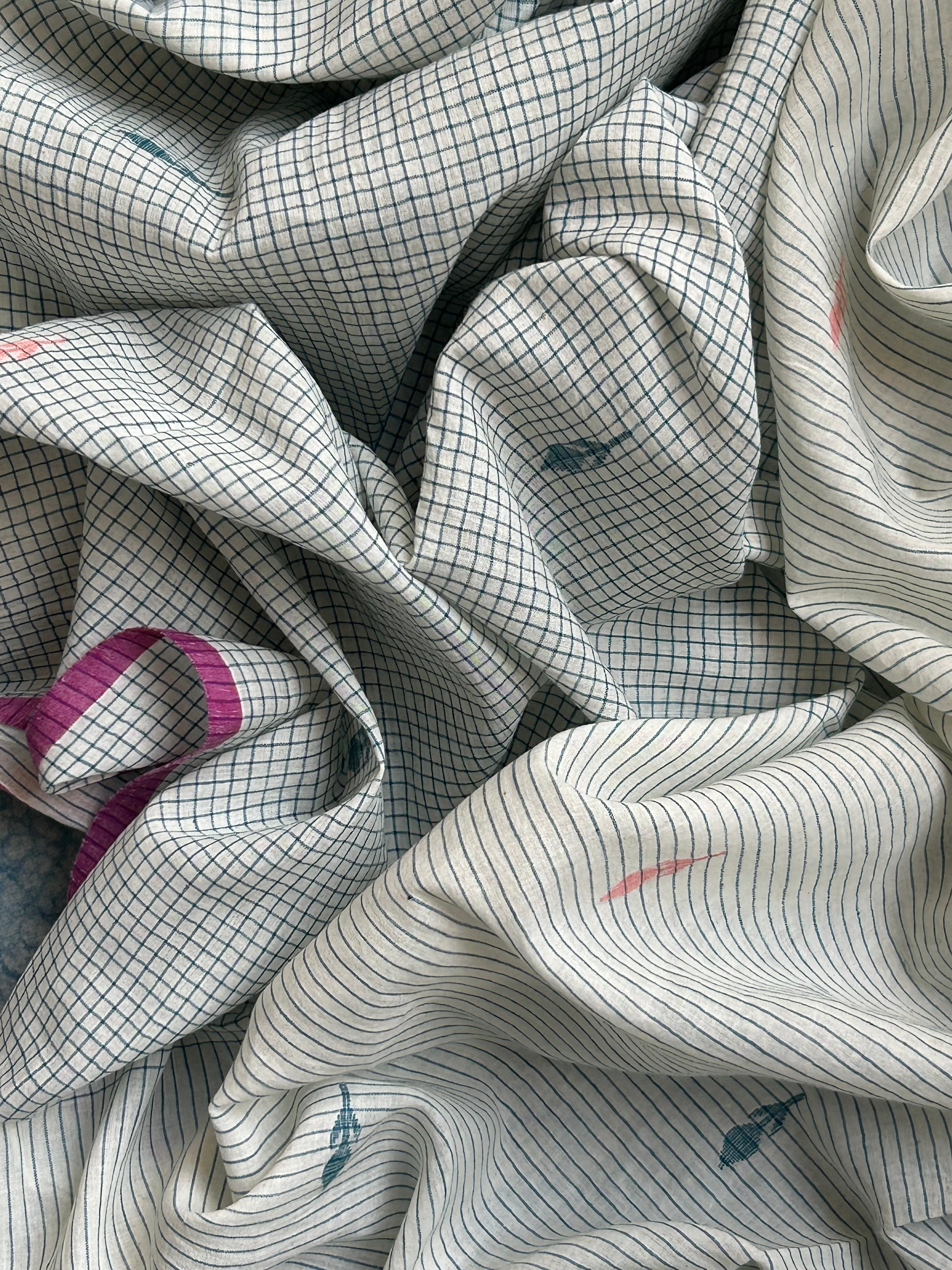 Handwoven Cotton Bengal Jamdani Dupatta Set -The Sunset Sky