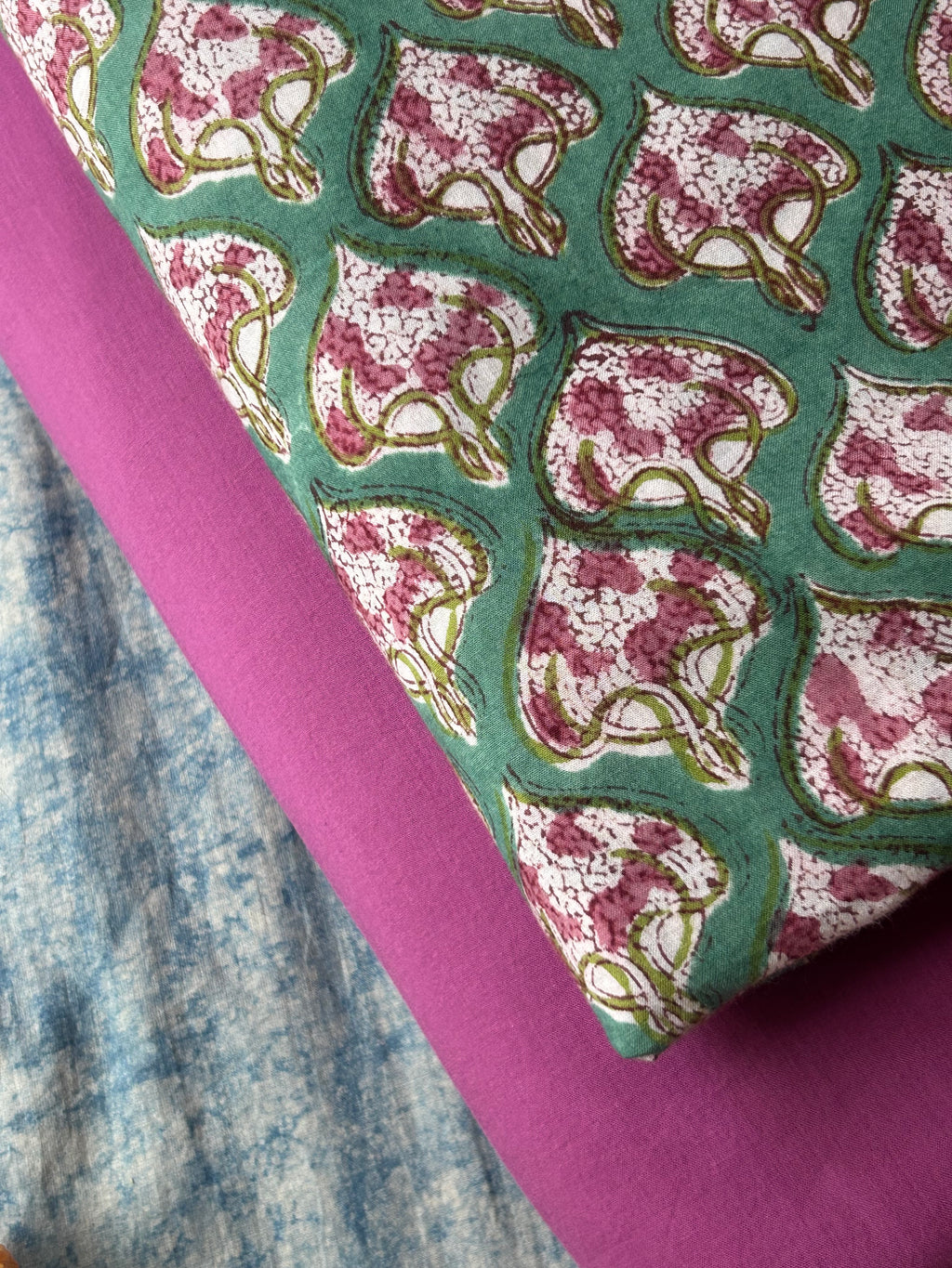 Handblock  Cotton Fabric -  Sea Green Mughal Butta