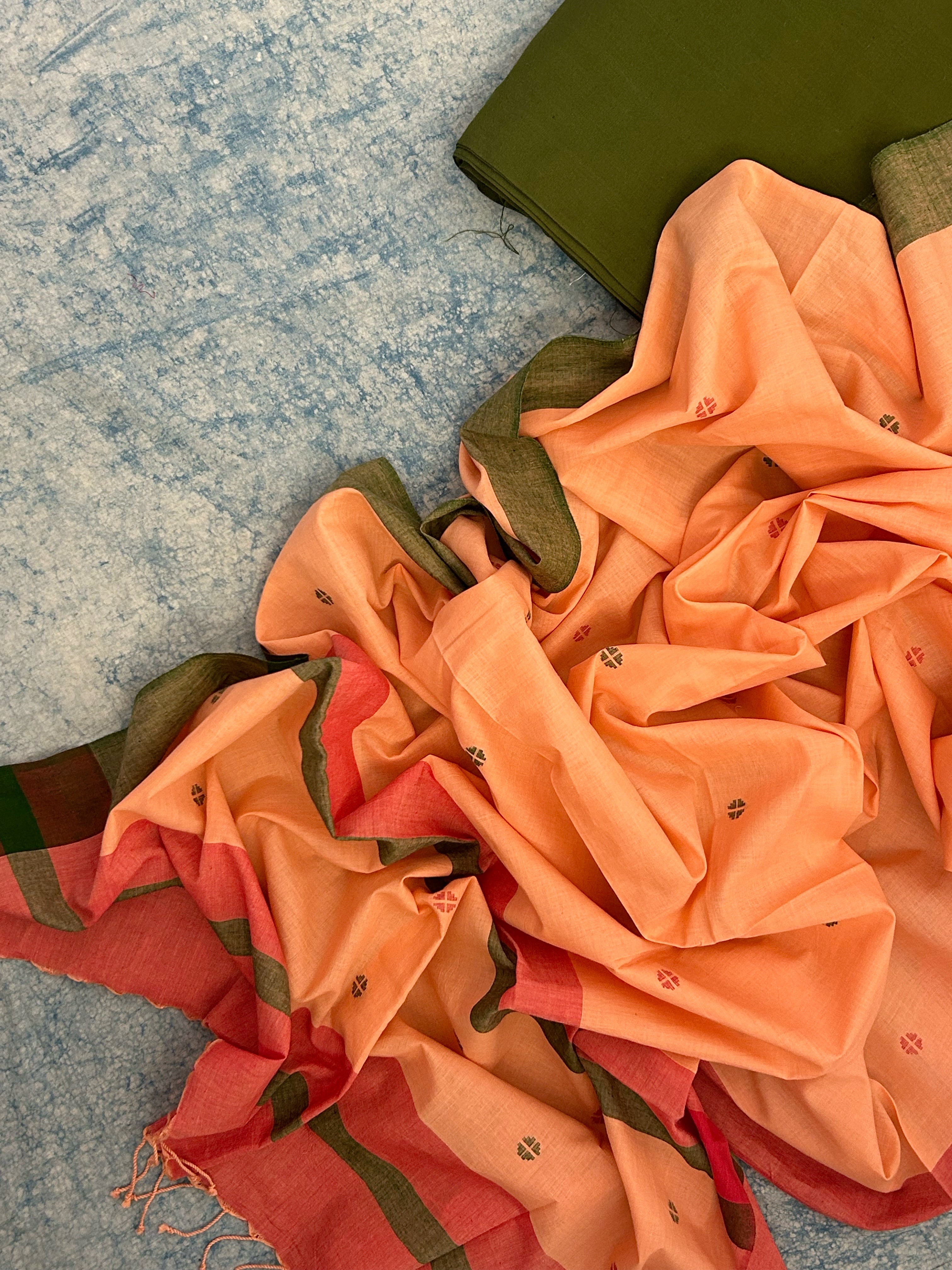 Handwoven Cotton Bengal Jamdani Dupatta Set - Spring Story