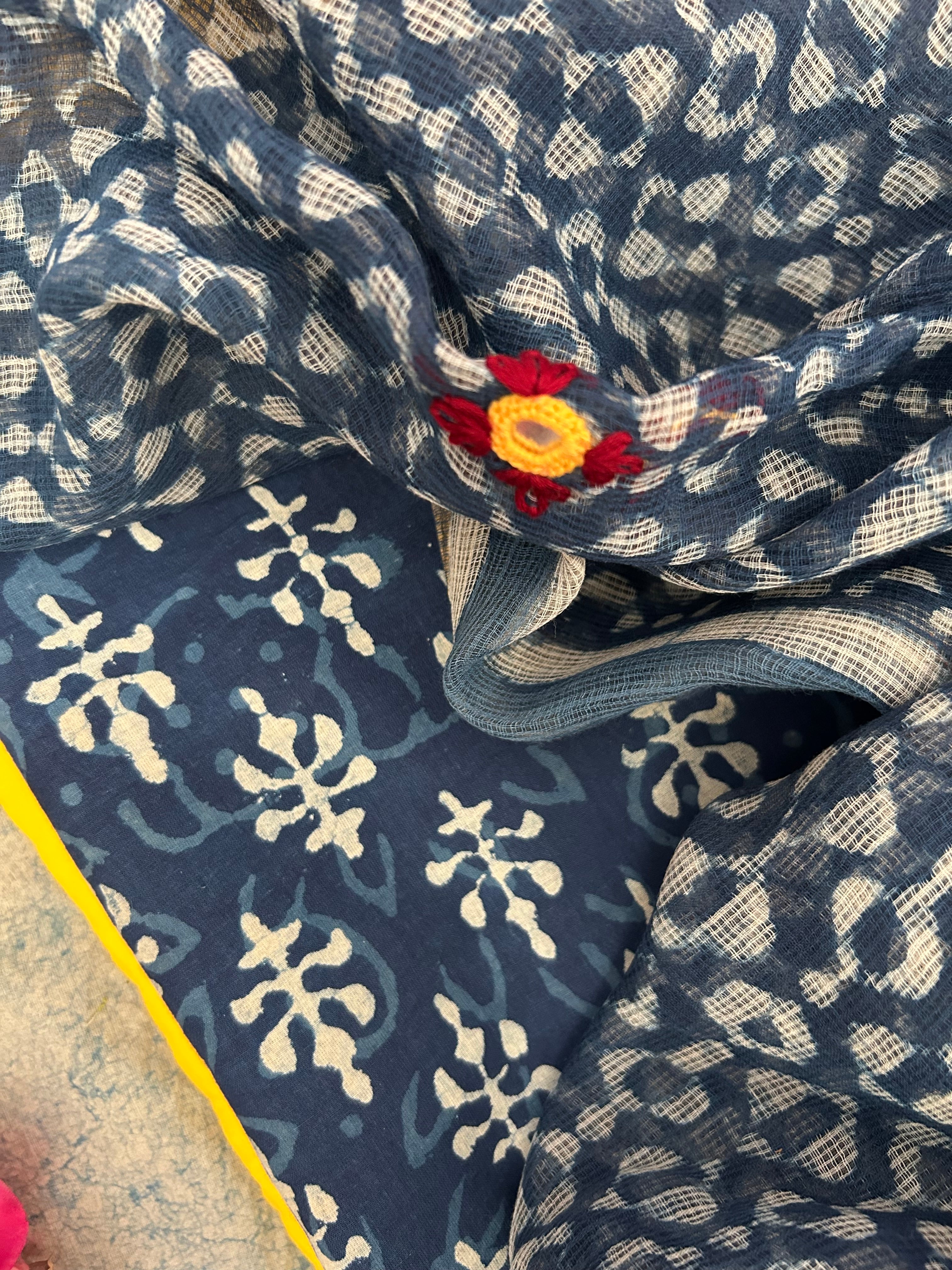 Handblock Handdone Embroidery Cotton Kota Suit
