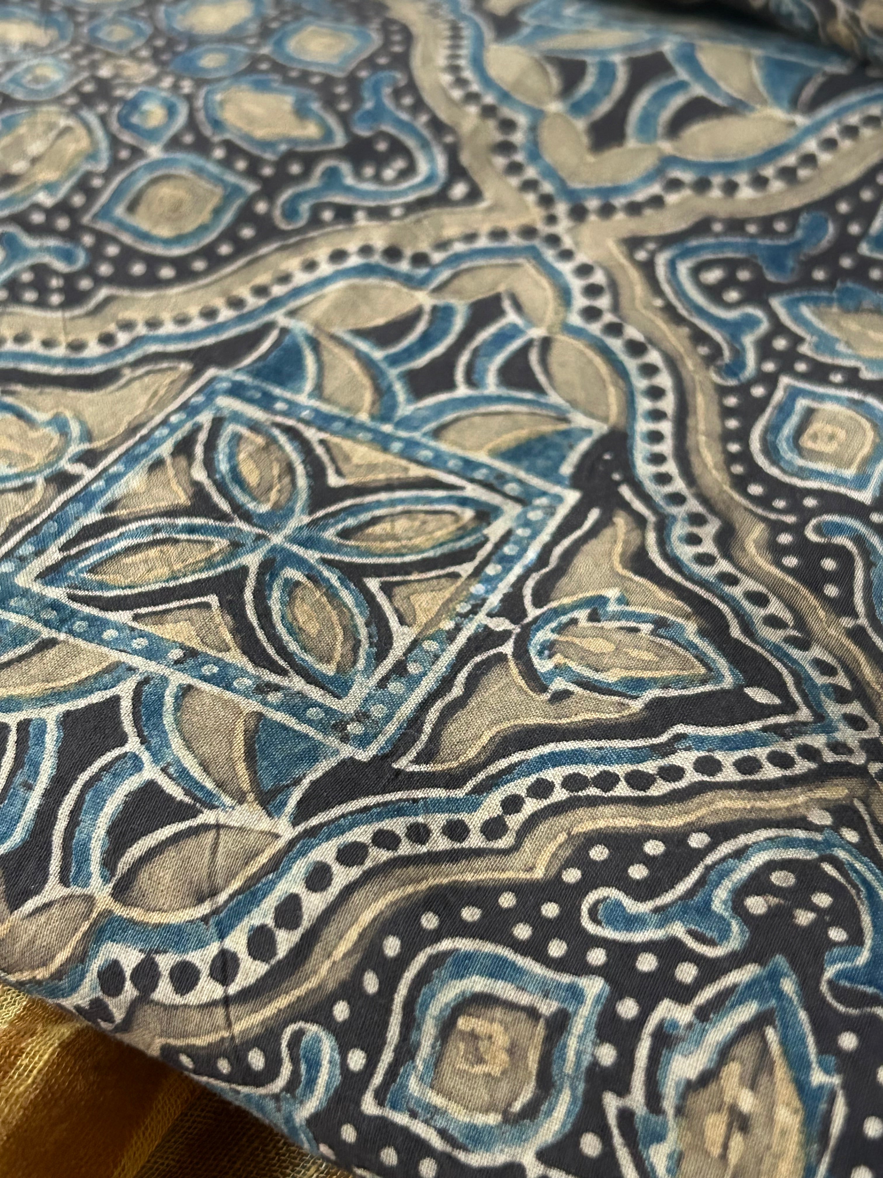 Dhara - Natural Dyes Handblock Ajrakh Cotton and Linen Dupatta Set