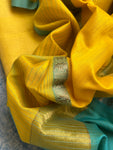 Handwoven Maheshwari Kurta Dupatta Set - Yellow & Teal
