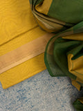 Handwoven Maheshwari Kurta Dupatta Set - Lemon Yellow & Green
