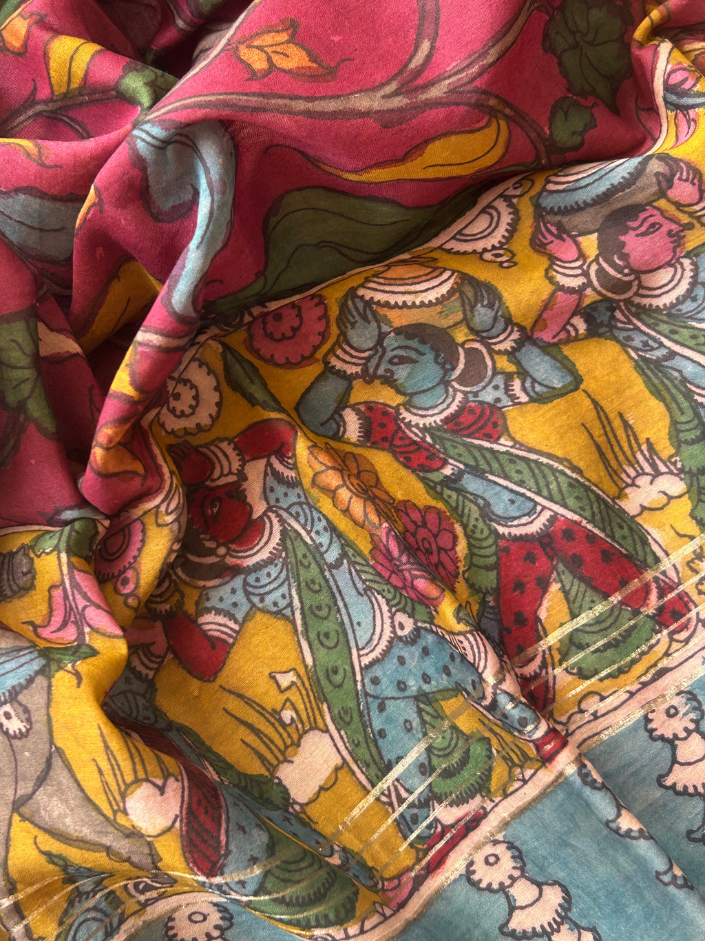 Madhavi - Handwoven Hand-drawn Handpainted Pen Kalamkari Kurta Dupatta Set