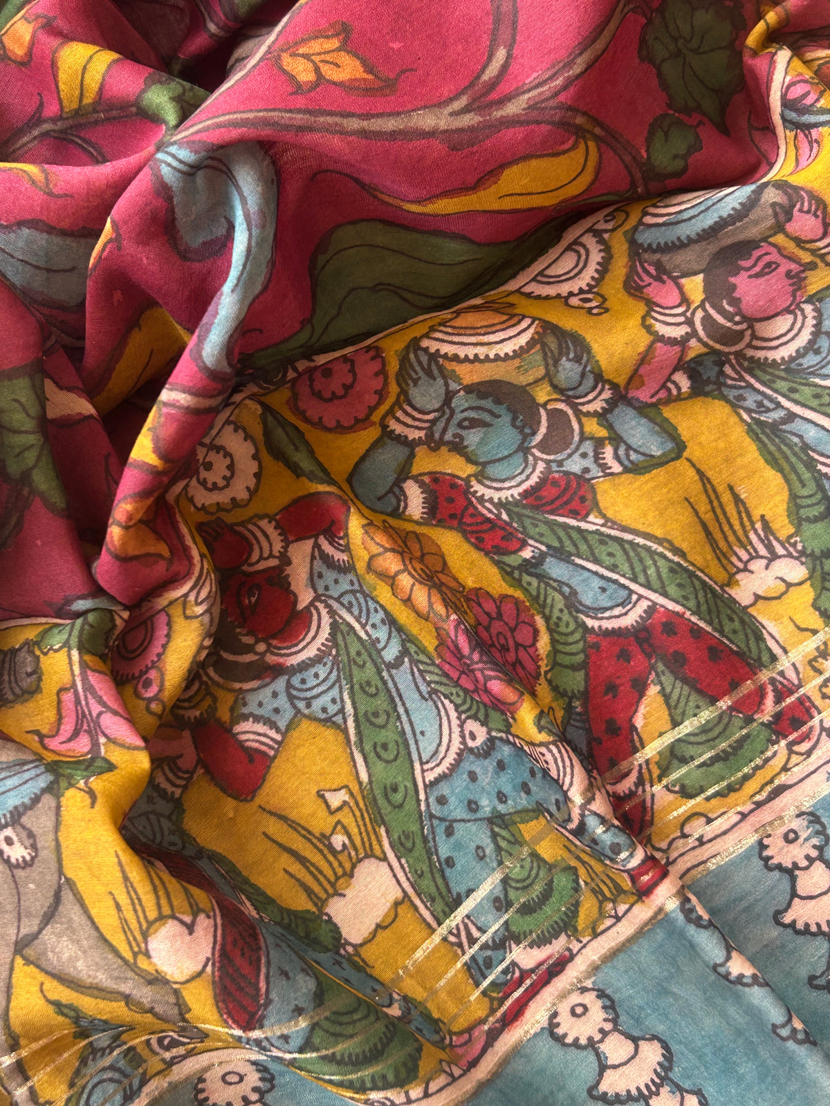 Madhavi - Handwoven Hand-drawn Handpainted Pen Kalamkari Kurta Dupatta Set