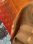 Handwoven Maheshwari Kurta Dupatta Set - Burnt Orange & Almond