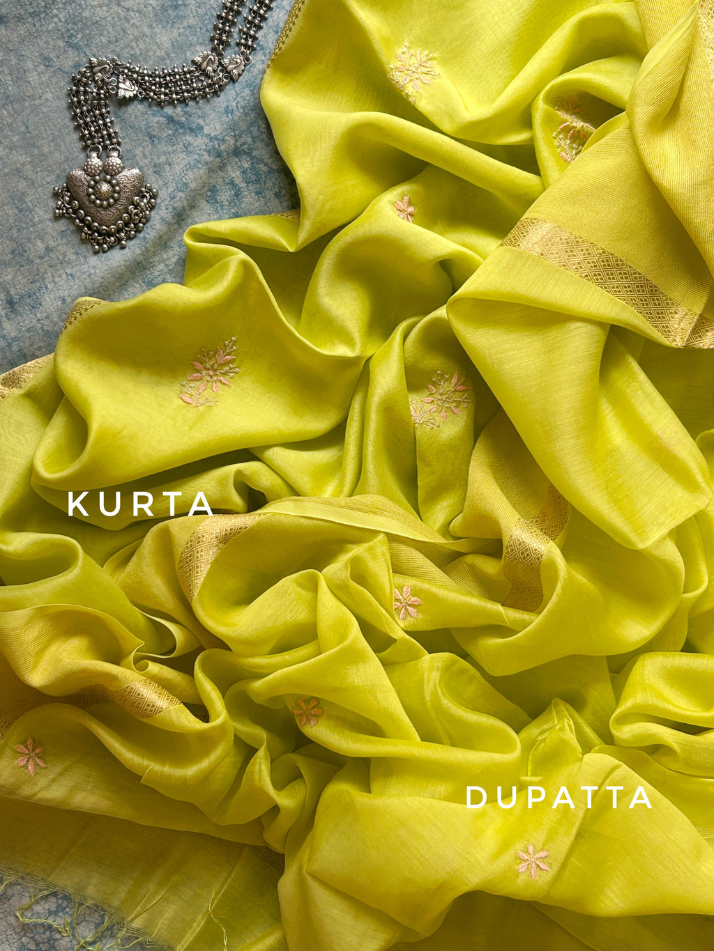 Vibha - Handwoven Chikankari Work Maheshwari Set