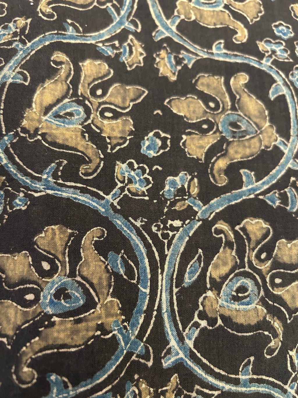 Handblock Printed Ajrakh Cotton - Black Floral (2.4m)