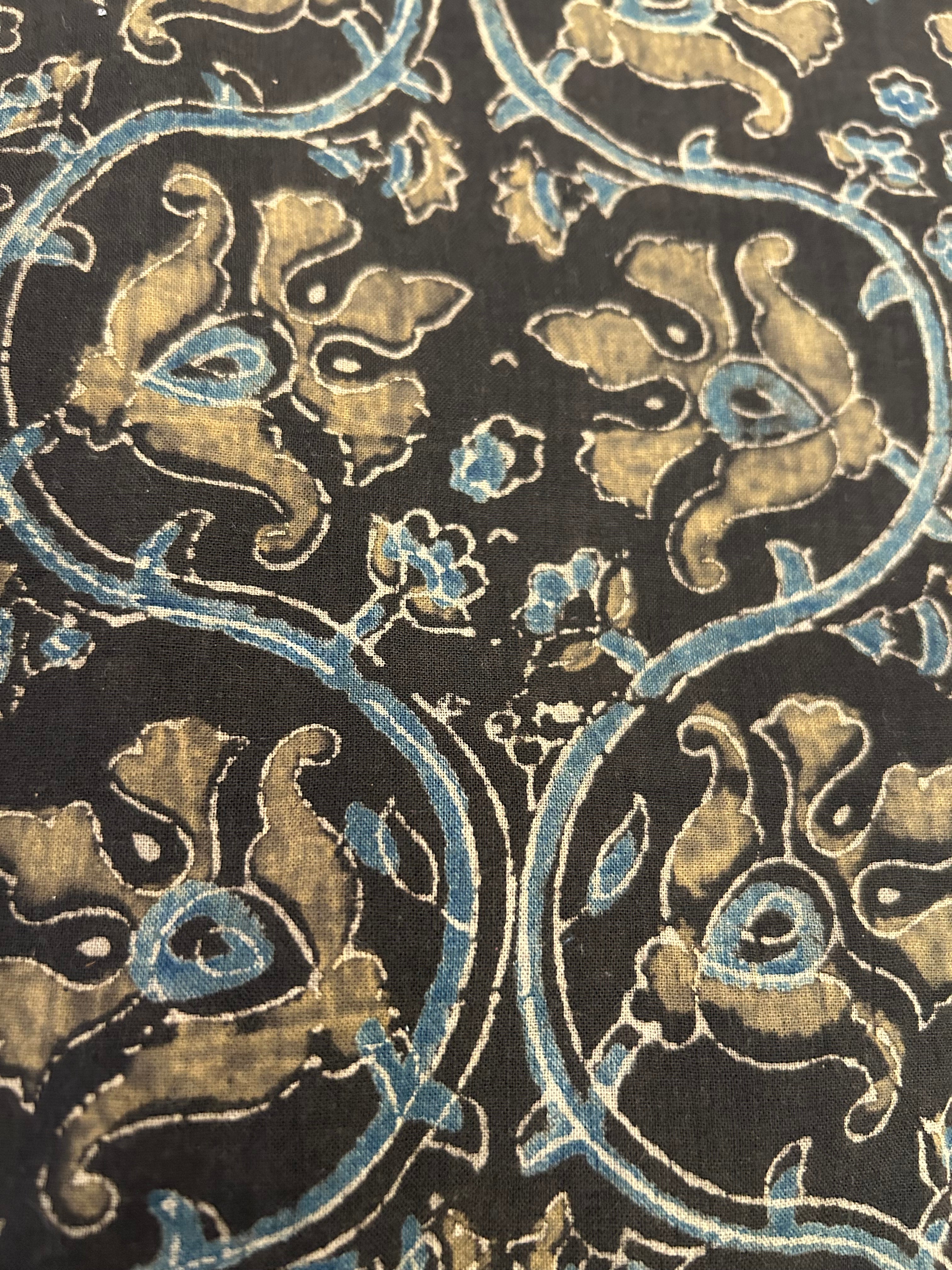 Handblock Printed Ajrakh Cotton - Black Floral (2.4m)