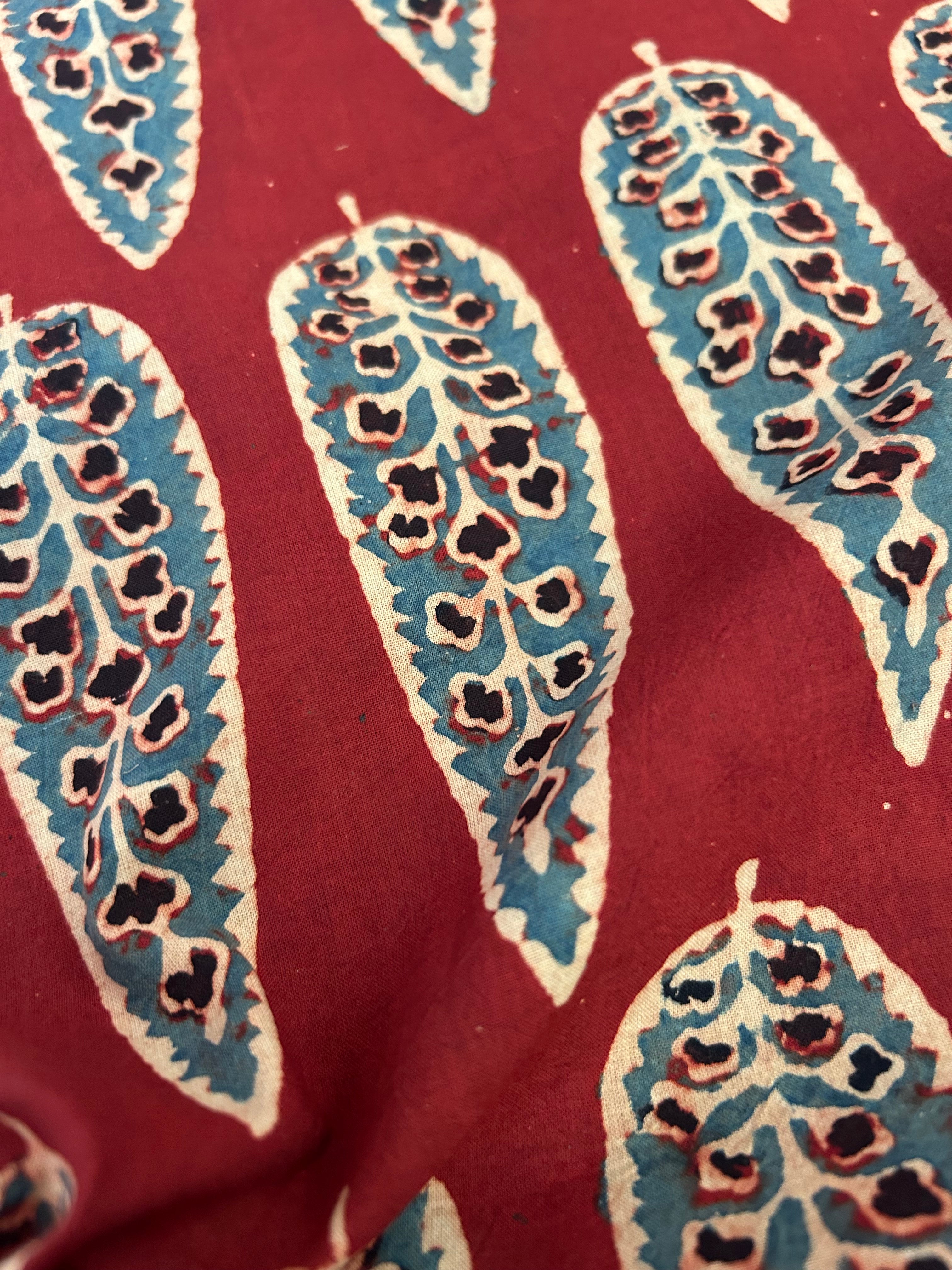 Handblock Printed Ajrakh Cotton - Madder Red (2.4m)