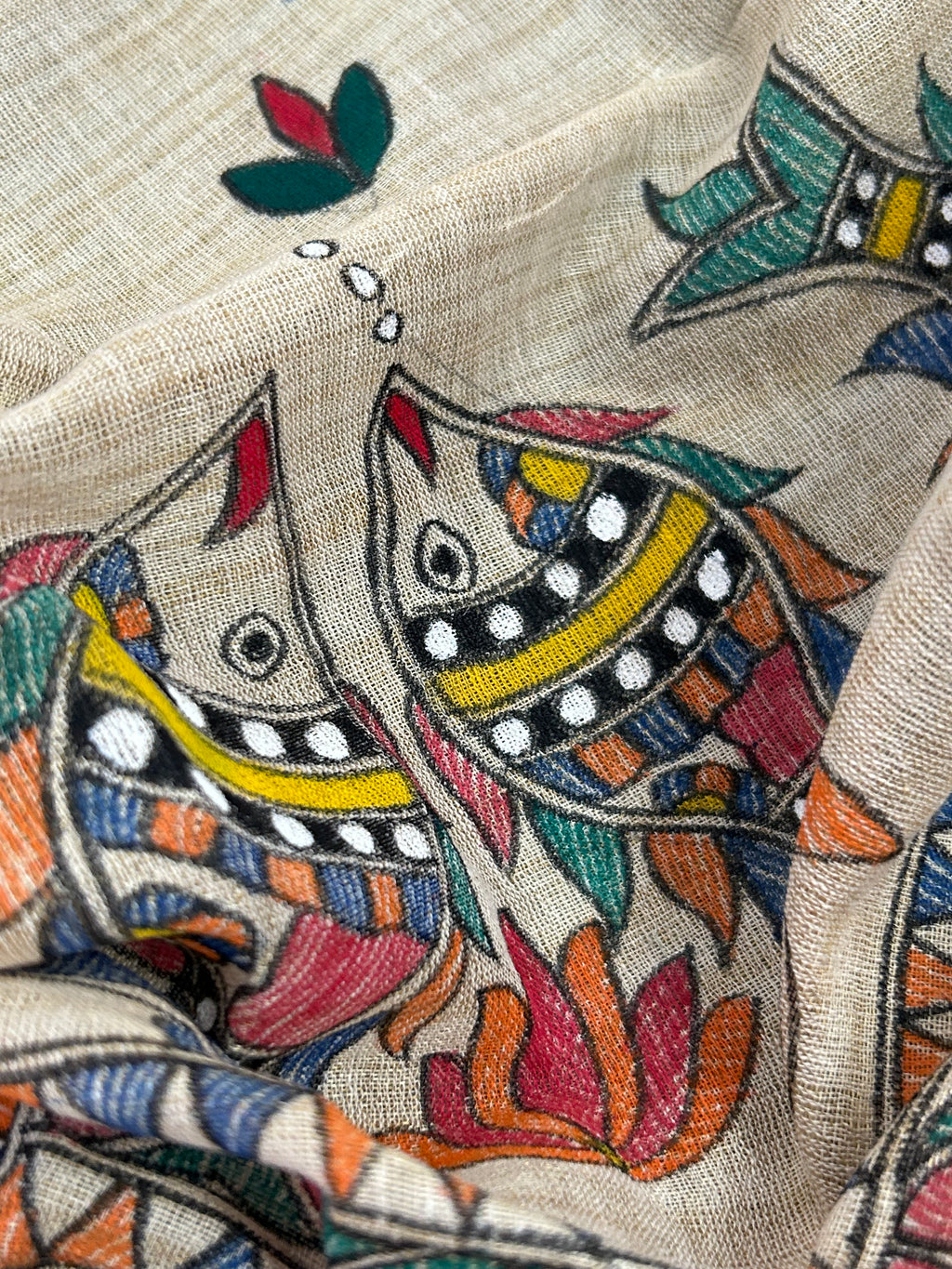 Madhubani Handpainted Cotton Silk Dupatta