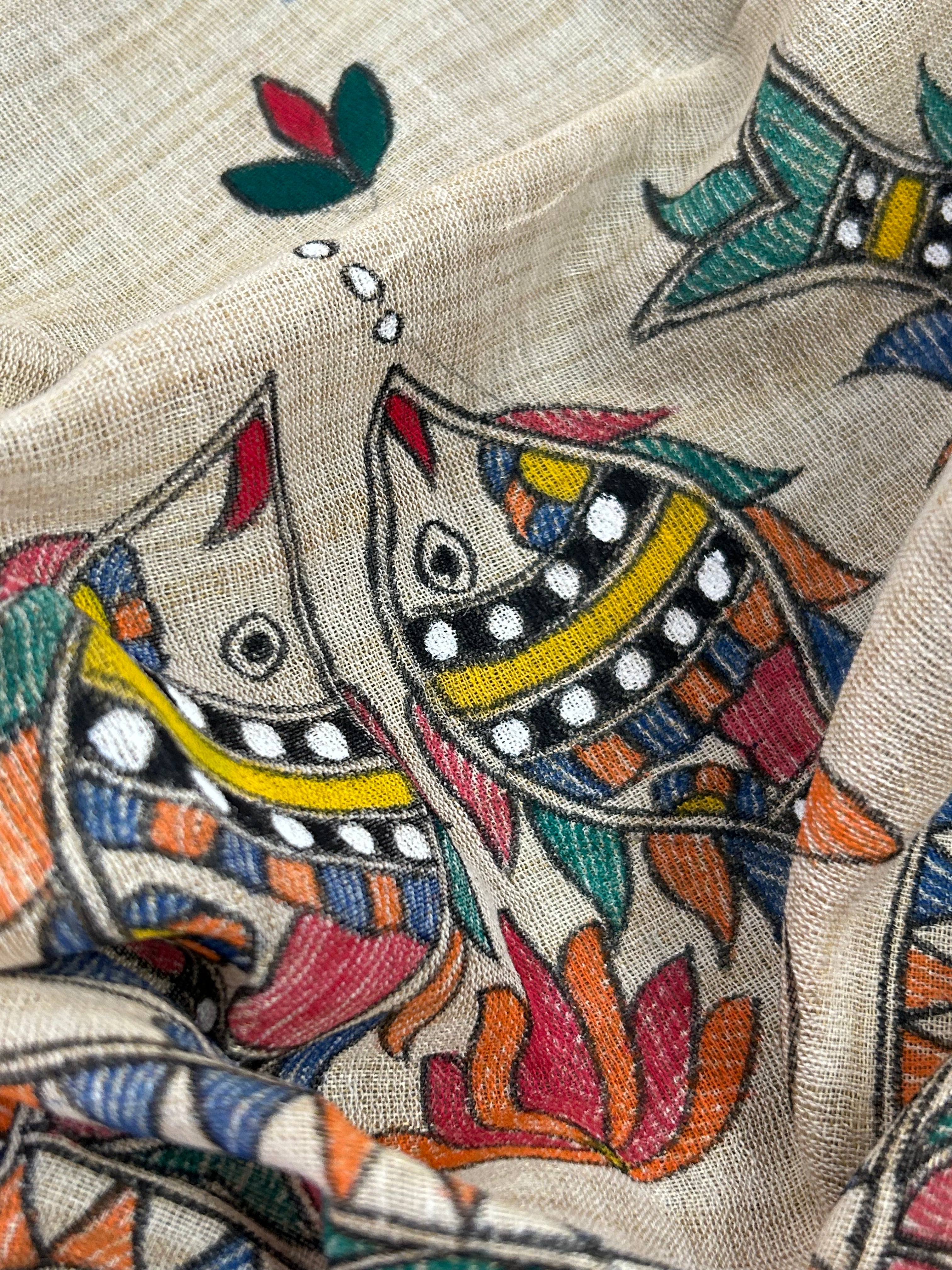 Madhubani Handpainted Cotton Silk Dupatta
