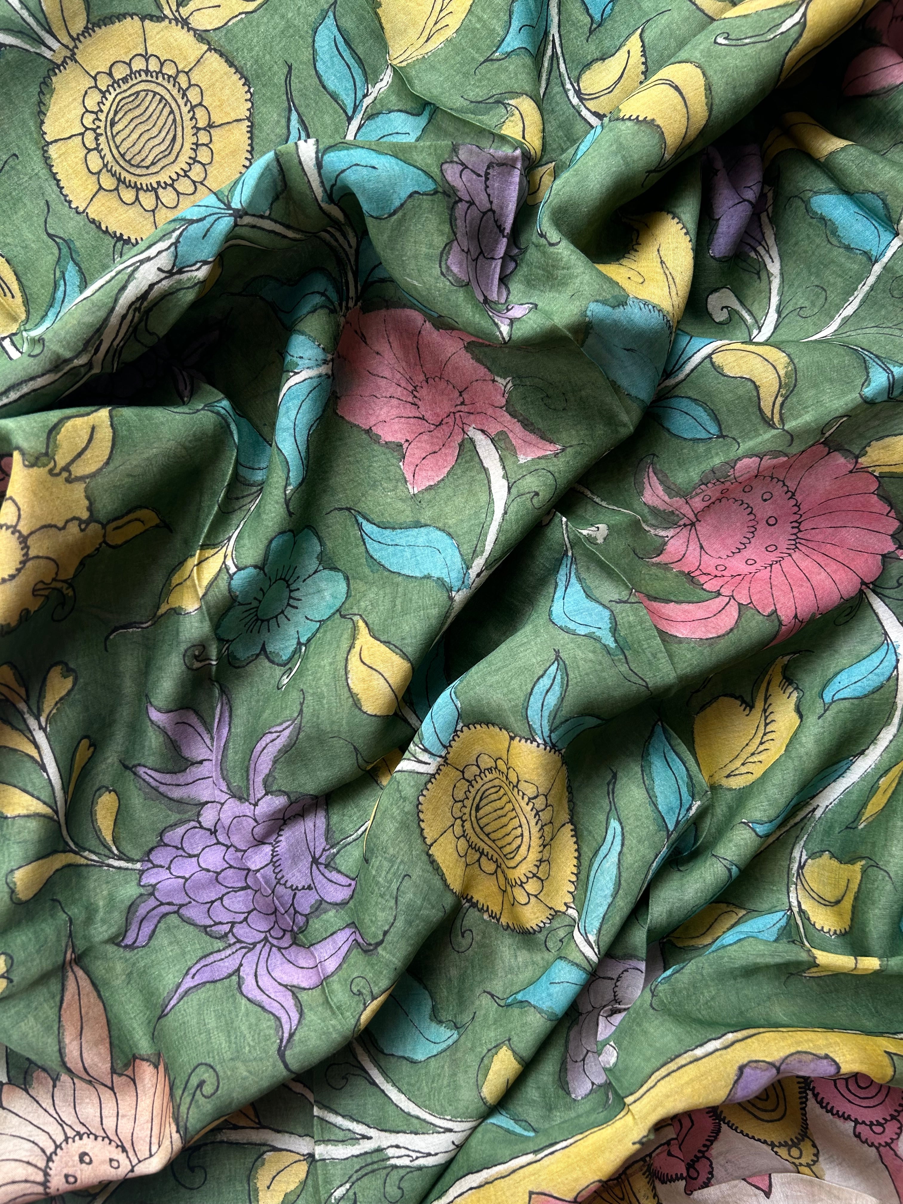 Haritika -Handwoven Hand-drawn Handpainted Pen Kalamkari Dupatta