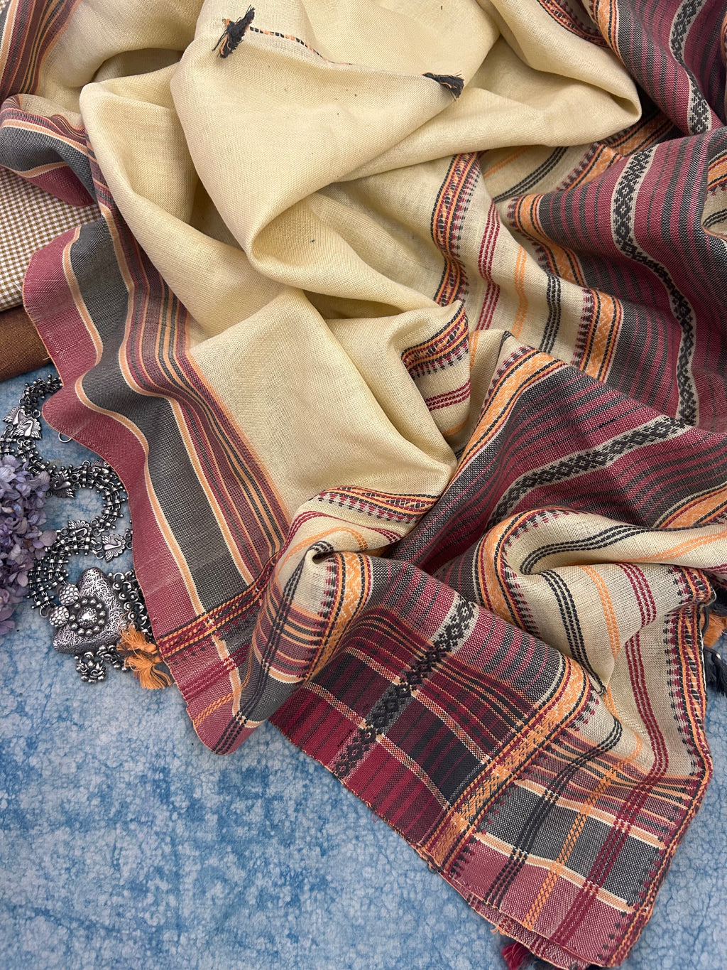 Handwoven Bhujodi Set - Beige and Mustard Brown