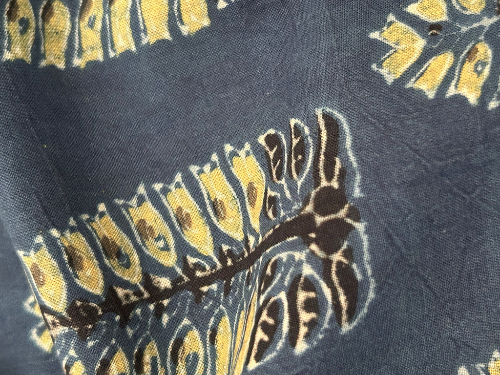 Handblock Printed Ajrakh Cotton - Indigo & Mehndi (.95m)