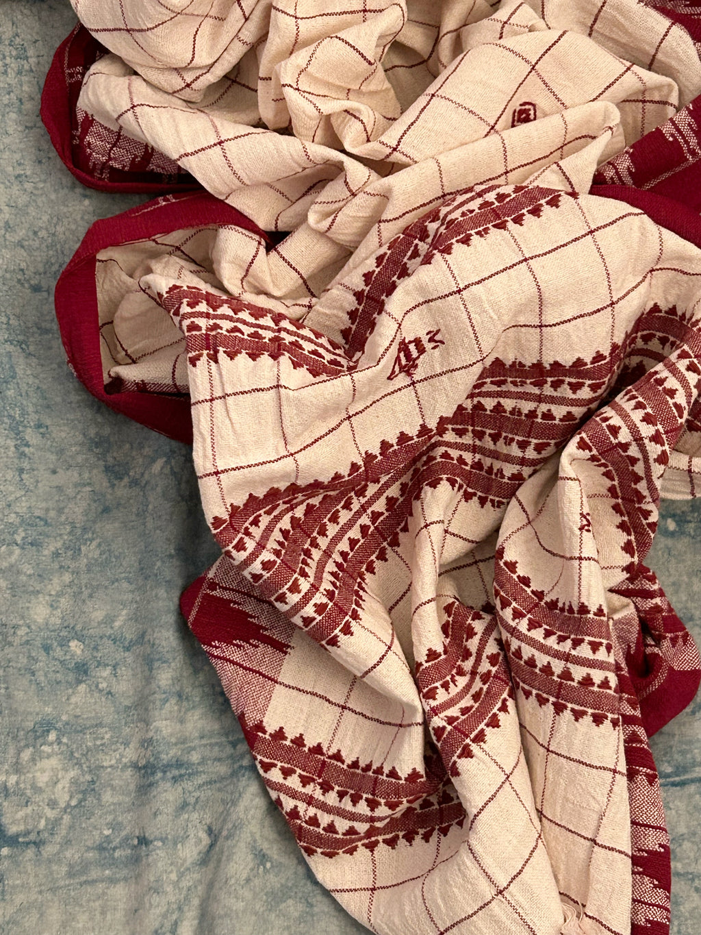 Handspun Handwoven Kotpad Suit Set - Maroon Check
