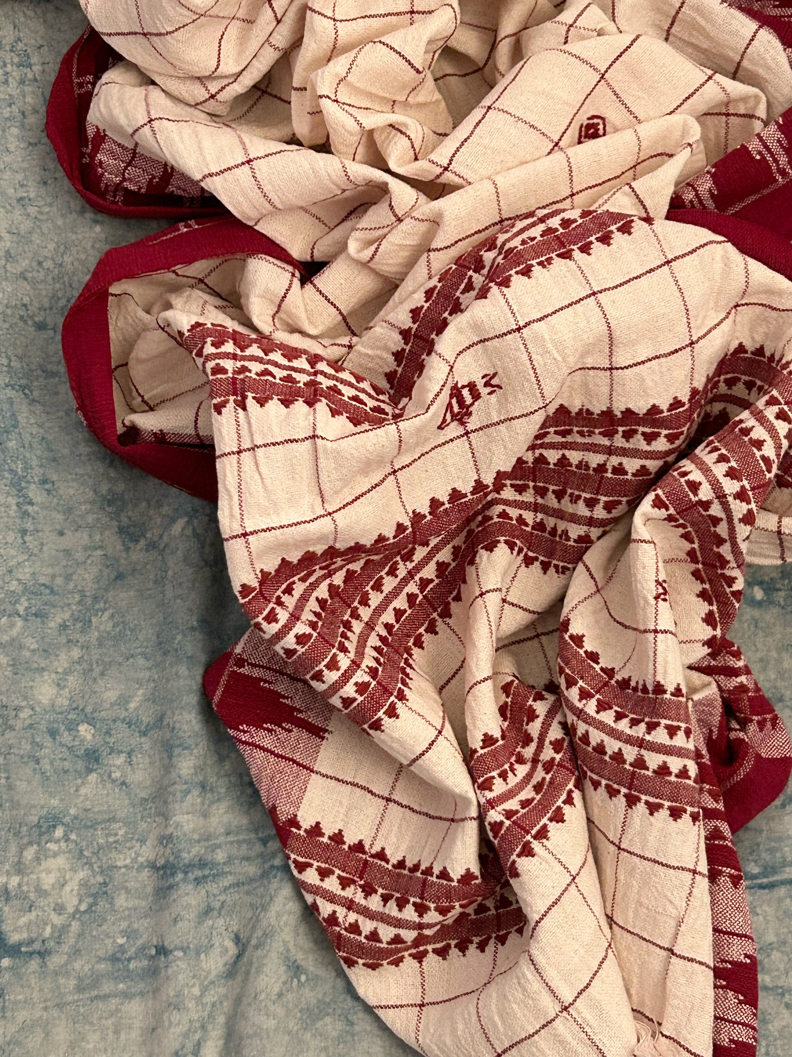 Handspun Handwoven Kotpad Suit Set - Maroon Check